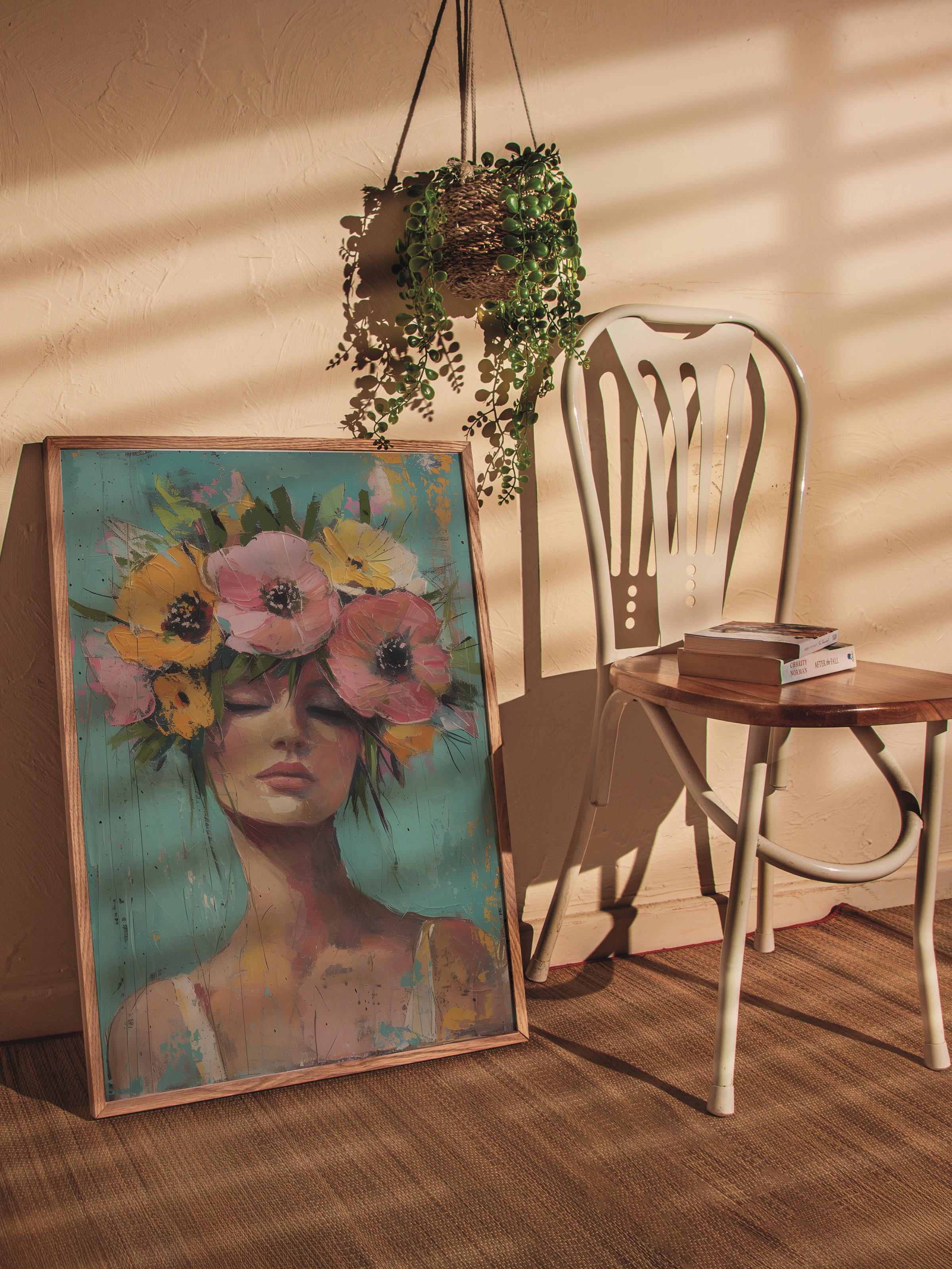 Çerçevesiz Poster Tablo, Duvar Posteri, Kağıt Poster, Çiçek Taçlı Güzellik , Maximalist No:170