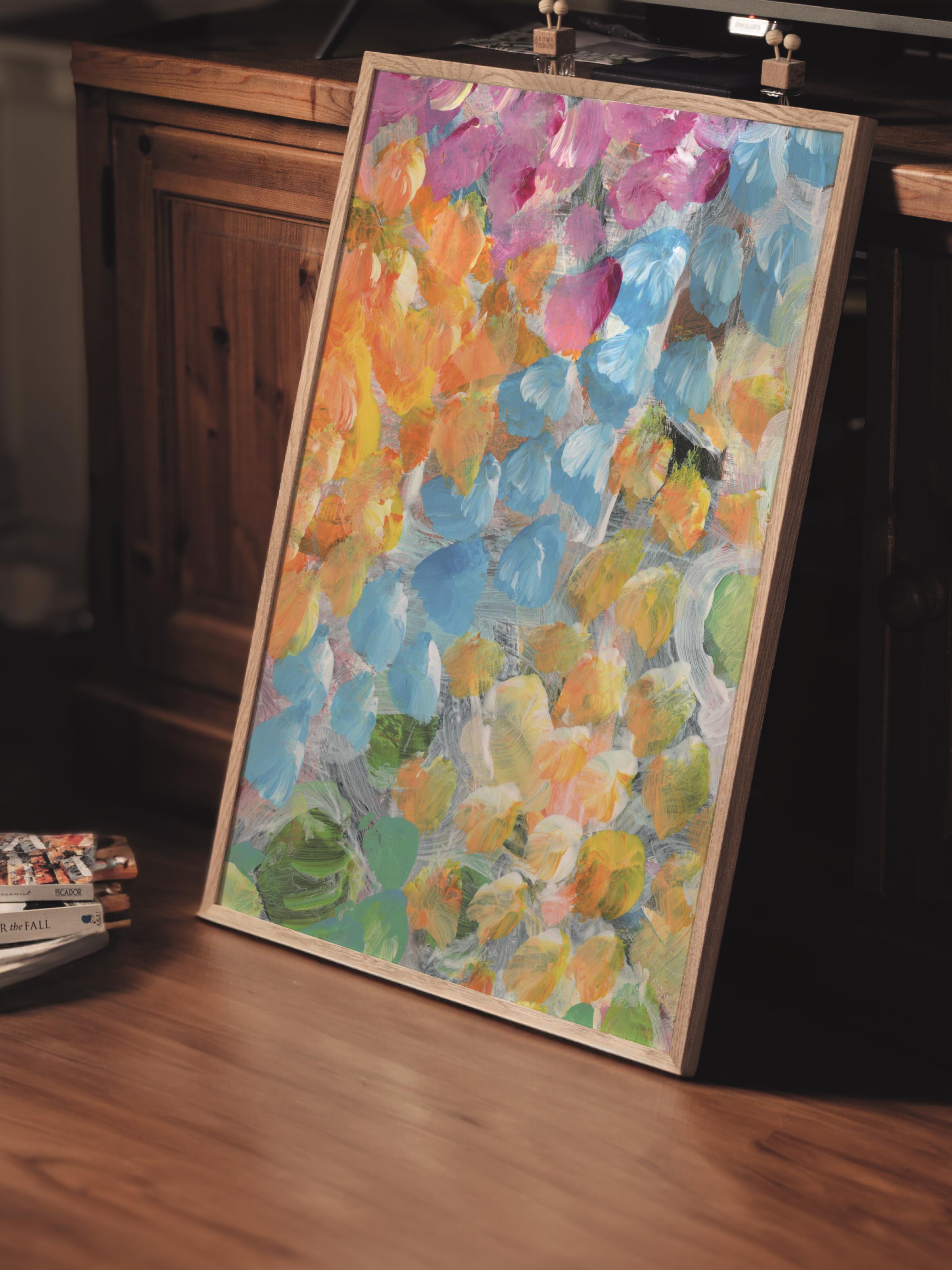 Çerçevesiz Poster Tablo, Duvar Posteri, Kağıt Poster, Çiçek Bahçesinde Füzyon , Maximalist No:225