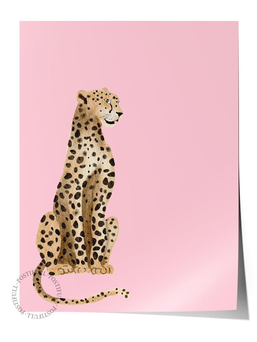 Pembe Arka Planda Çita Maximalist Çerçevesiz Poster