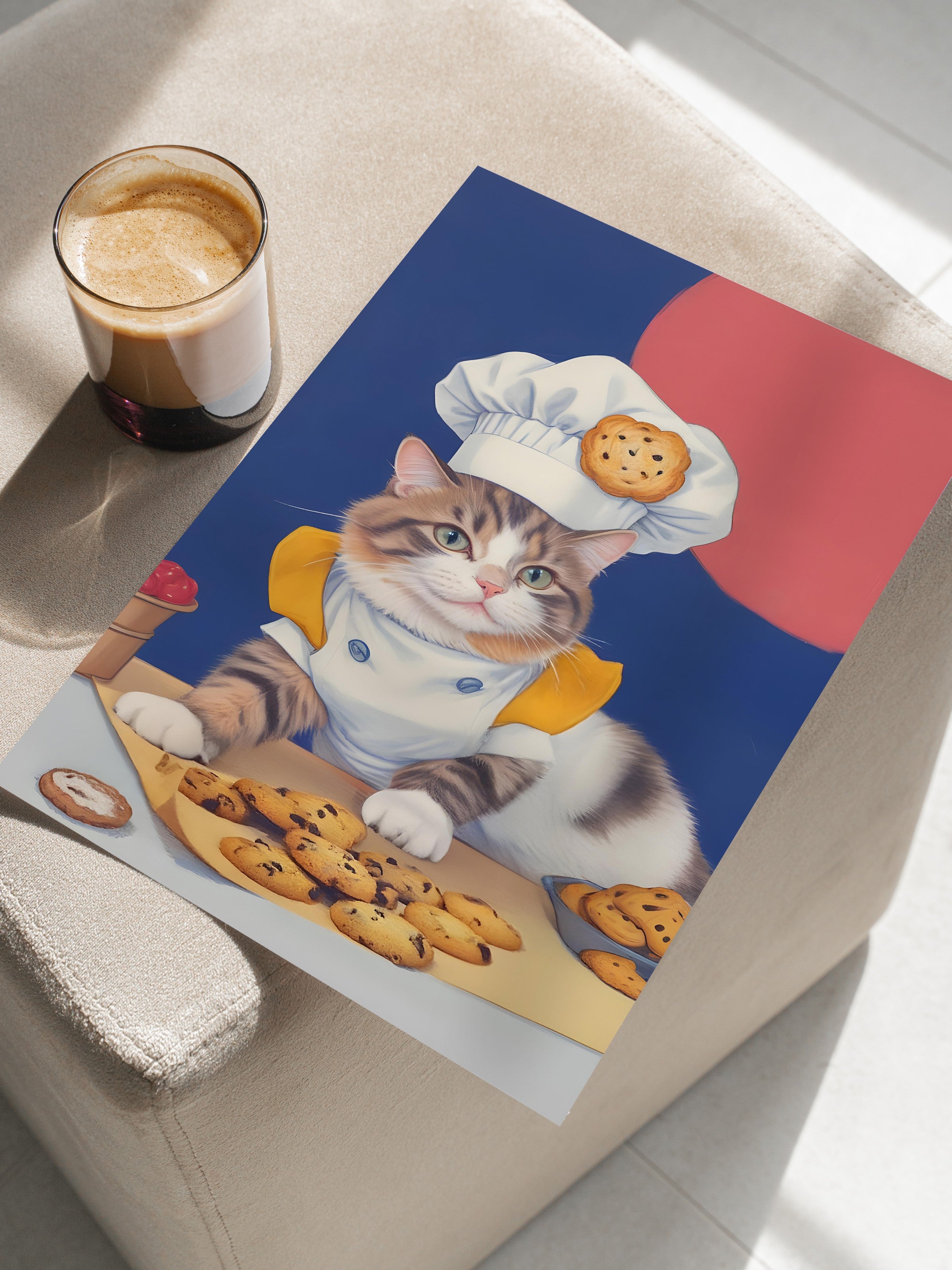 Çerçevesiz Poster, The Chef Cat of Cookies, Comfort Serisi Mutfak Duvar Posteri, NO:109104