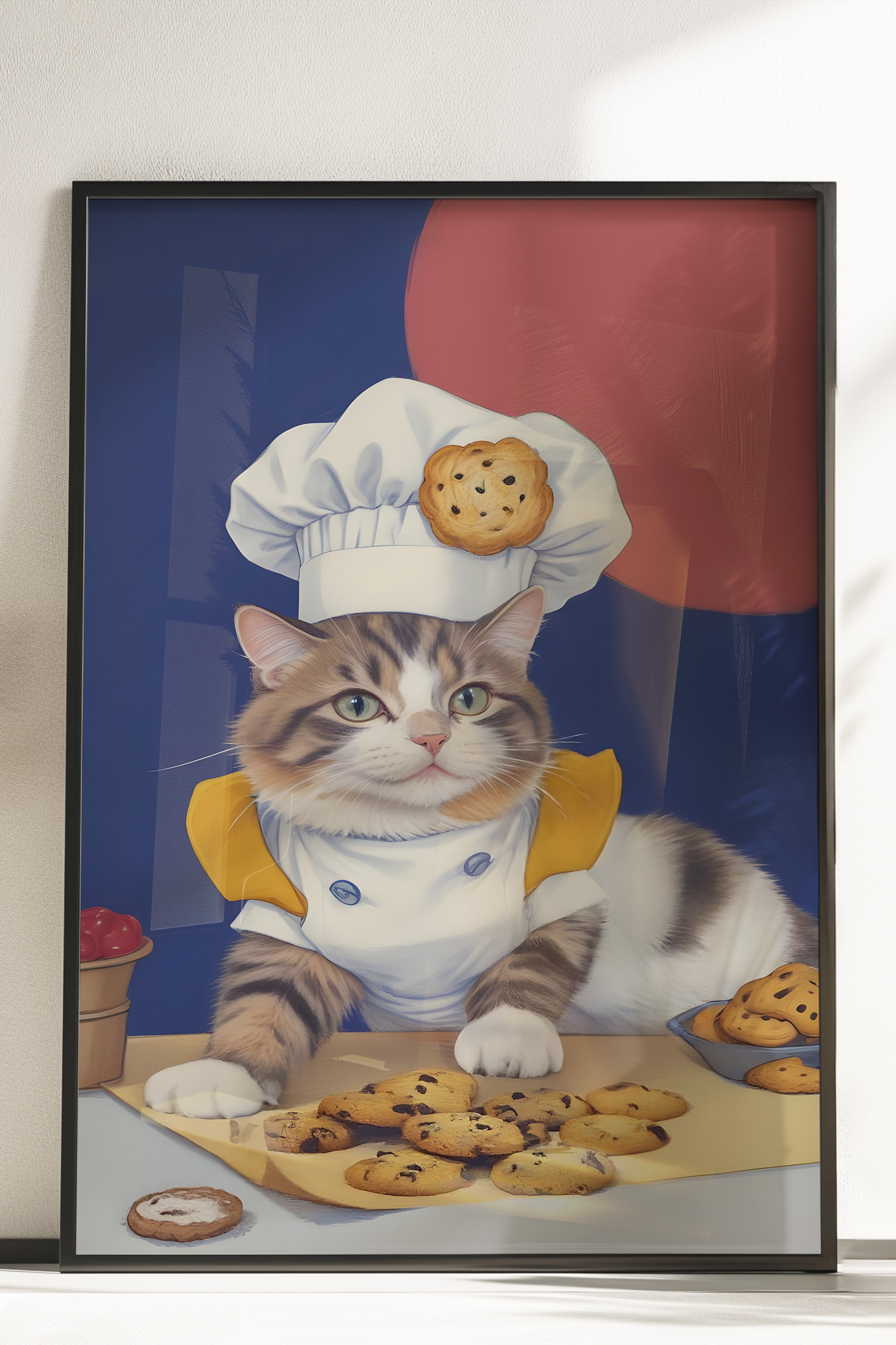 Çerçevesiz Poster, The Chef Cat of Cookies, Comfort Serisi Mutfak Duvar Posteri, NO:109104