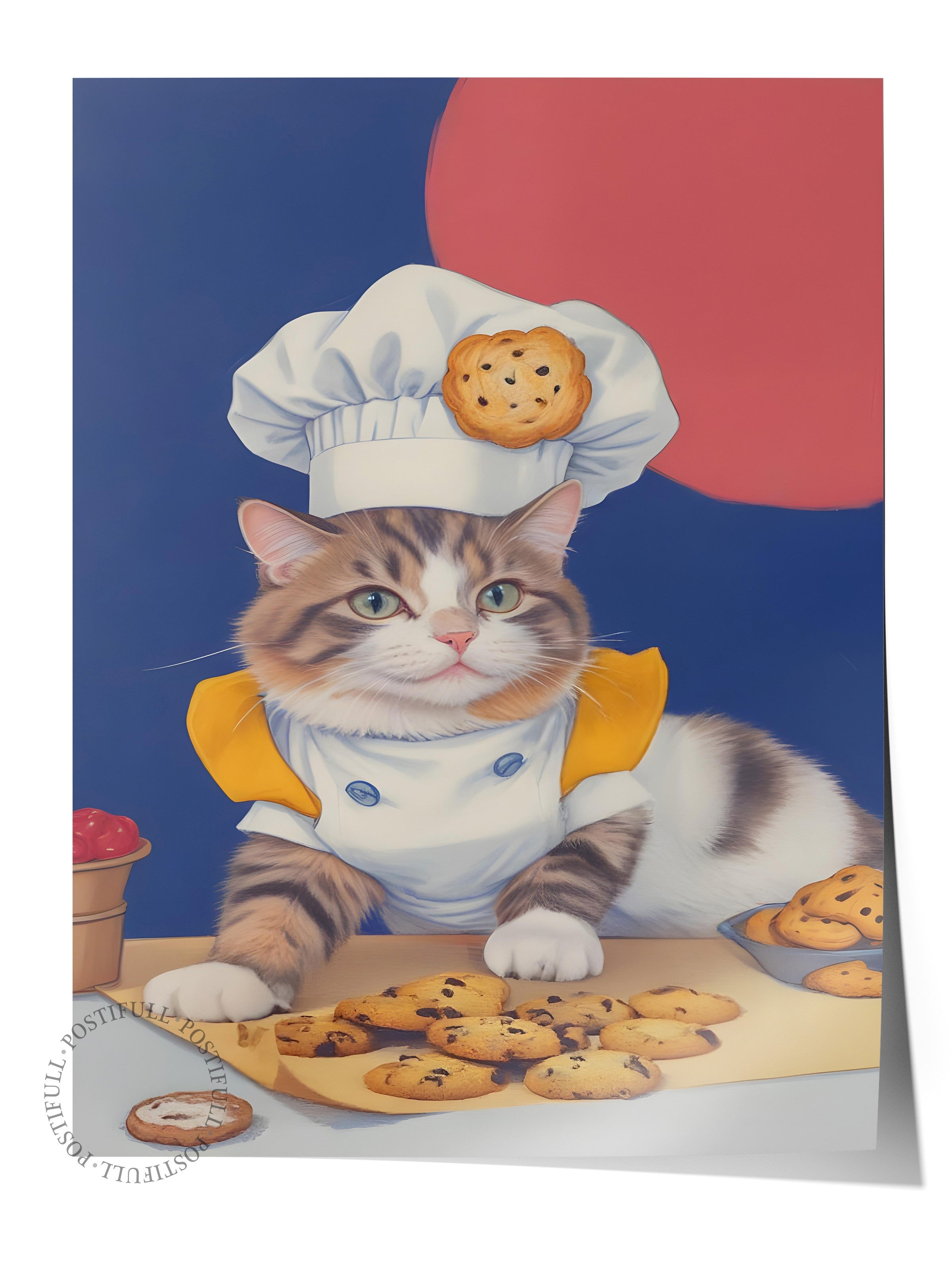 Çerçevesiz Poster, The Chef Cat of Cookies, Comfort Serisi Mutfak Duvar Posteri, NO:109104