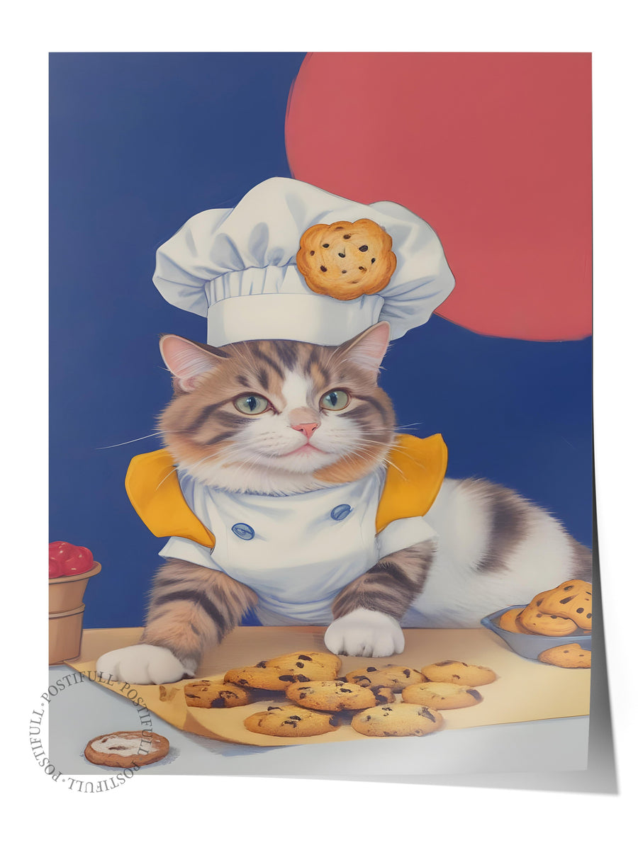 Çerçevesiz Poster, The Chef Cat of Cookies, Comfort Serisi Mutfak Duvar Posteri, NO:109104