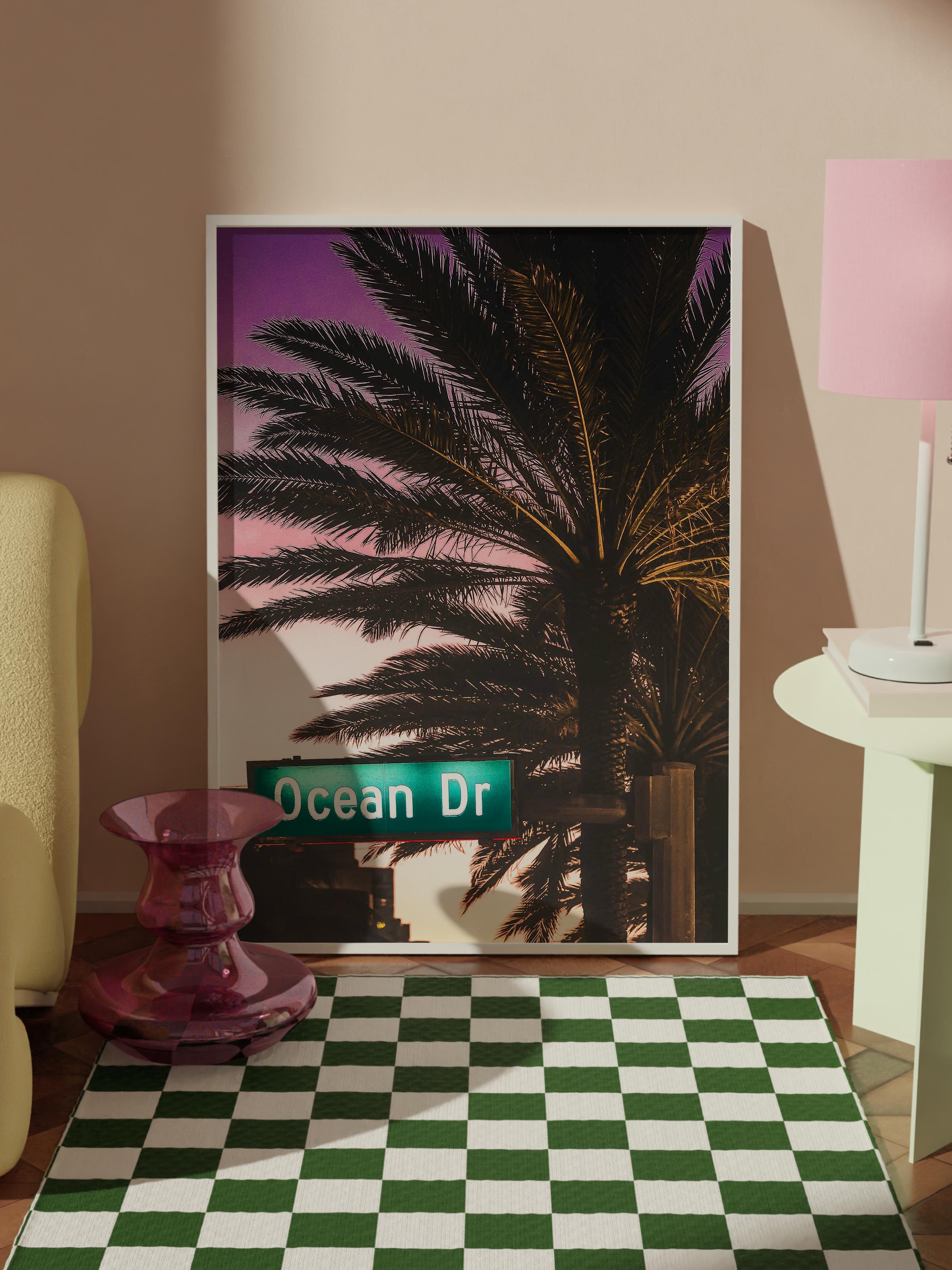 Çerçevesiz Poster, Yaz Temalı Tablo NO:10, Gece Palmiye ve Yol Fotoğrafı, Siyah Poster, Dikey