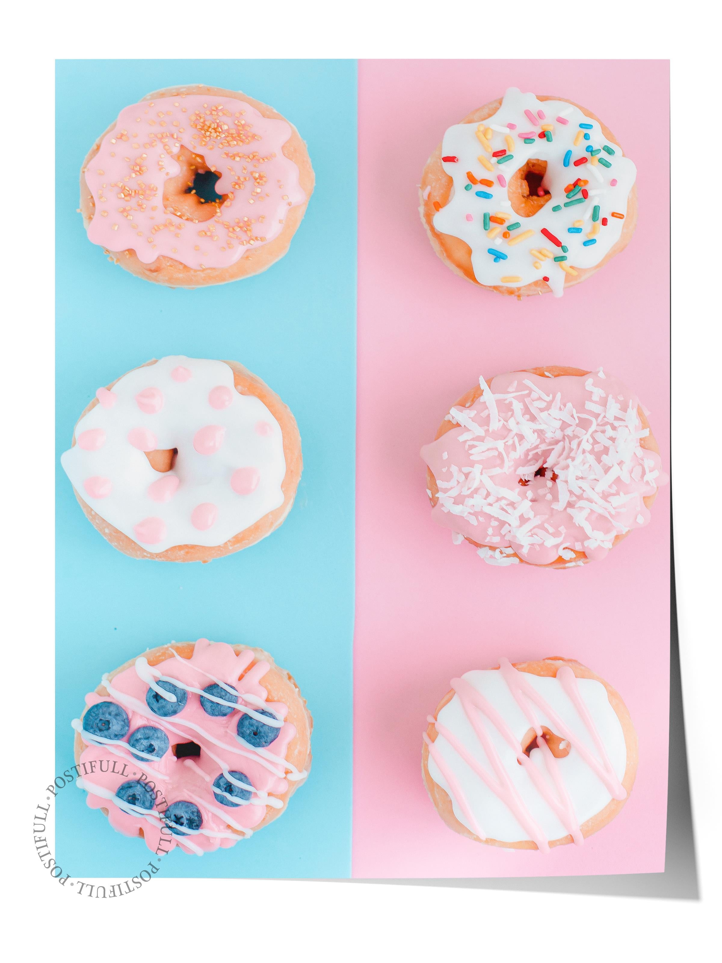 Çerçevesiz Poster, Yaz Temalı Tablo NO:100, Renkli Donutlar Fotoğrafı, Pembe Poster, Dikey