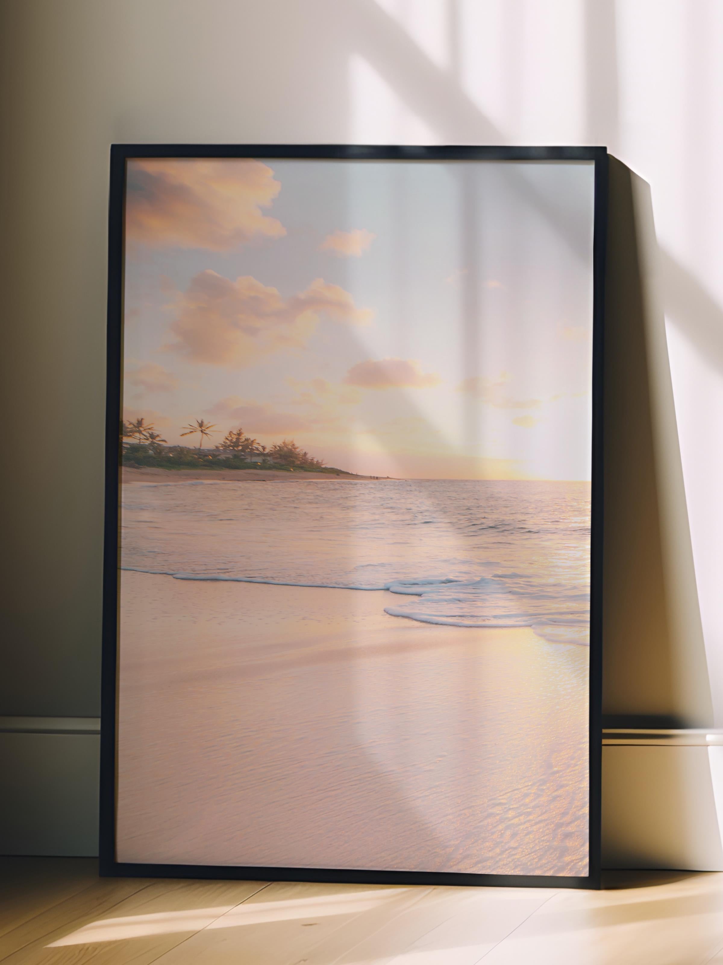 Çerçevesiz Poster, Yaz Temalı Tablo NO:101, Gün Batımı Plajı Fotoğrafı, Sarı Poster, Dikey