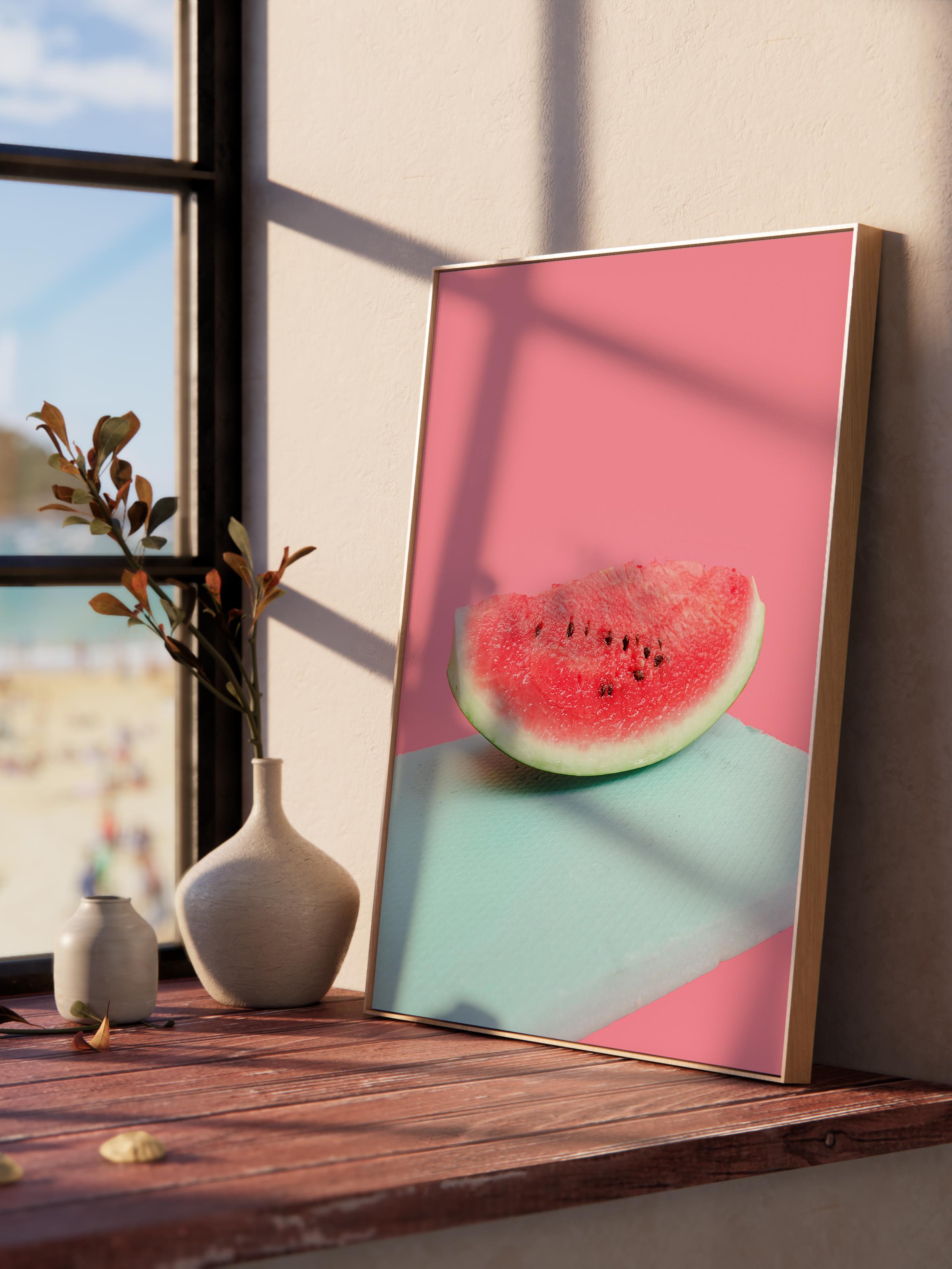 Çerçevesiz Poster, Yaz Temalı Tablo NO:107, Karpuz Dilimi Fotoğrafı, Pembe Poster, Dikey