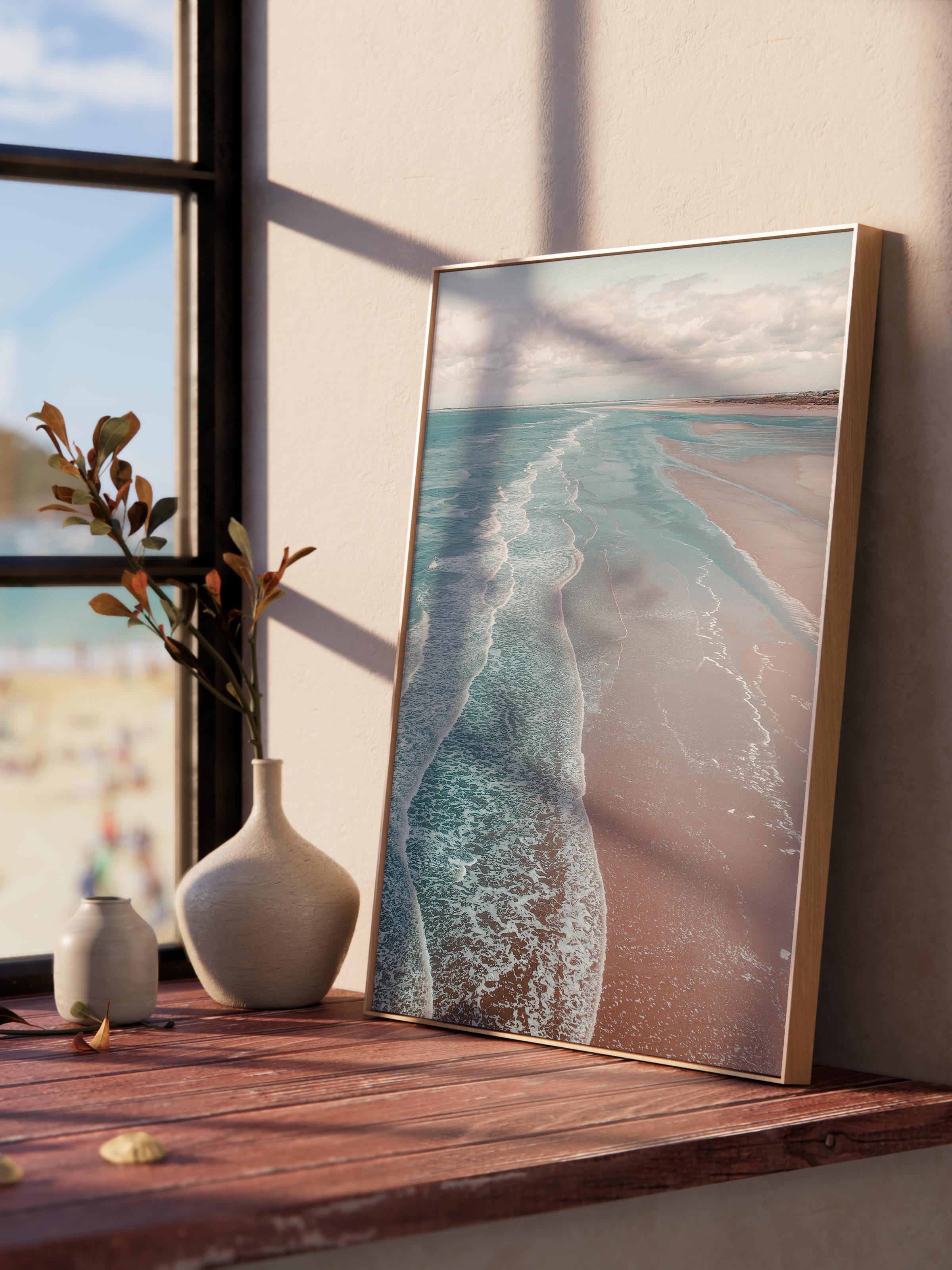 Çerçevesiz Poster, Yaz Temalı Tablo NO:108, Plaj ve Dalgalar Fotoğrafı, Mavi Poster, Dikey