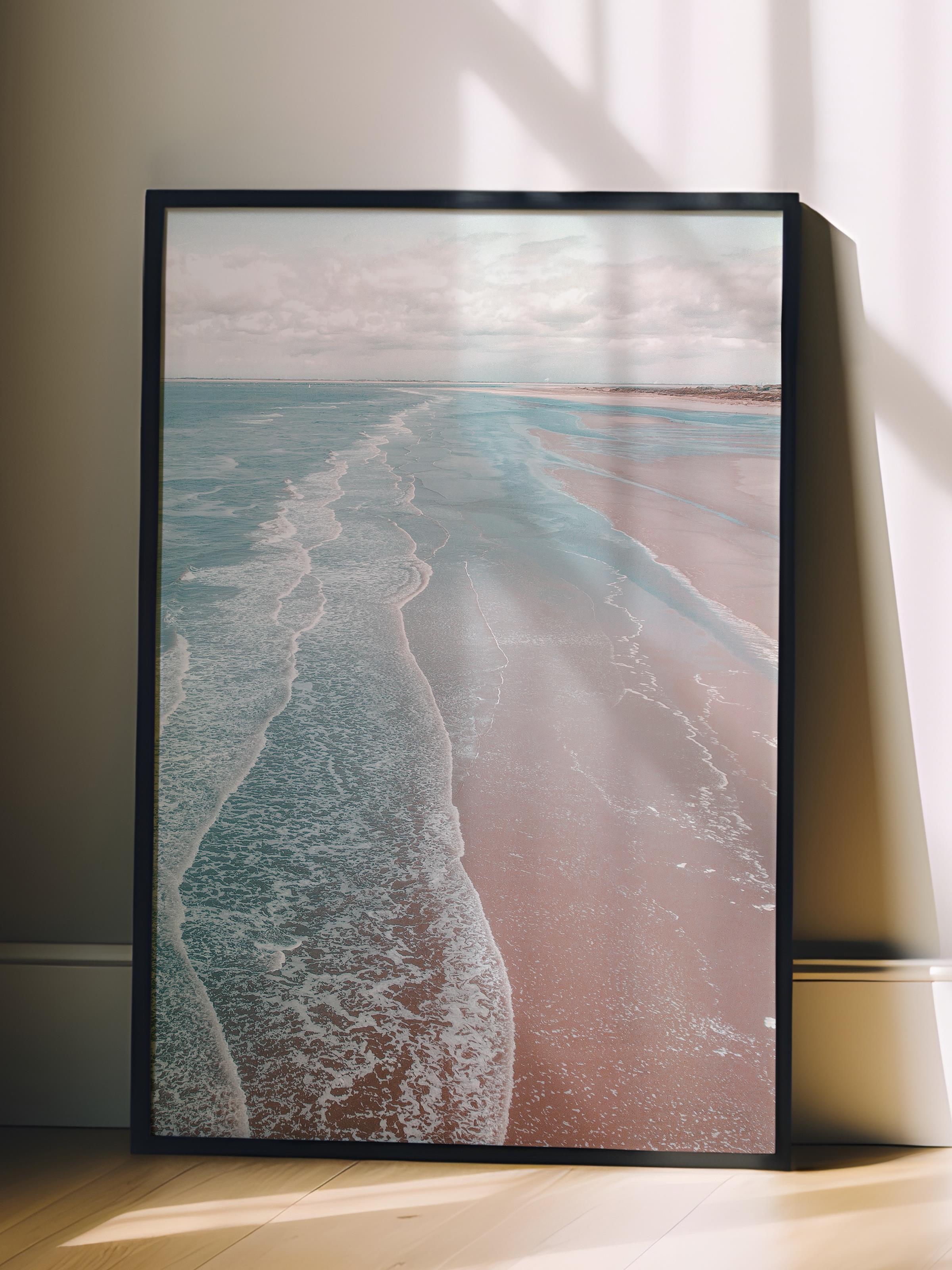 Çerçevesiz Poster, Yaz Temalı Tablo NO:108, Plaj ve Dalgalar Fotoğrafı, Mavi Poster, Dikey