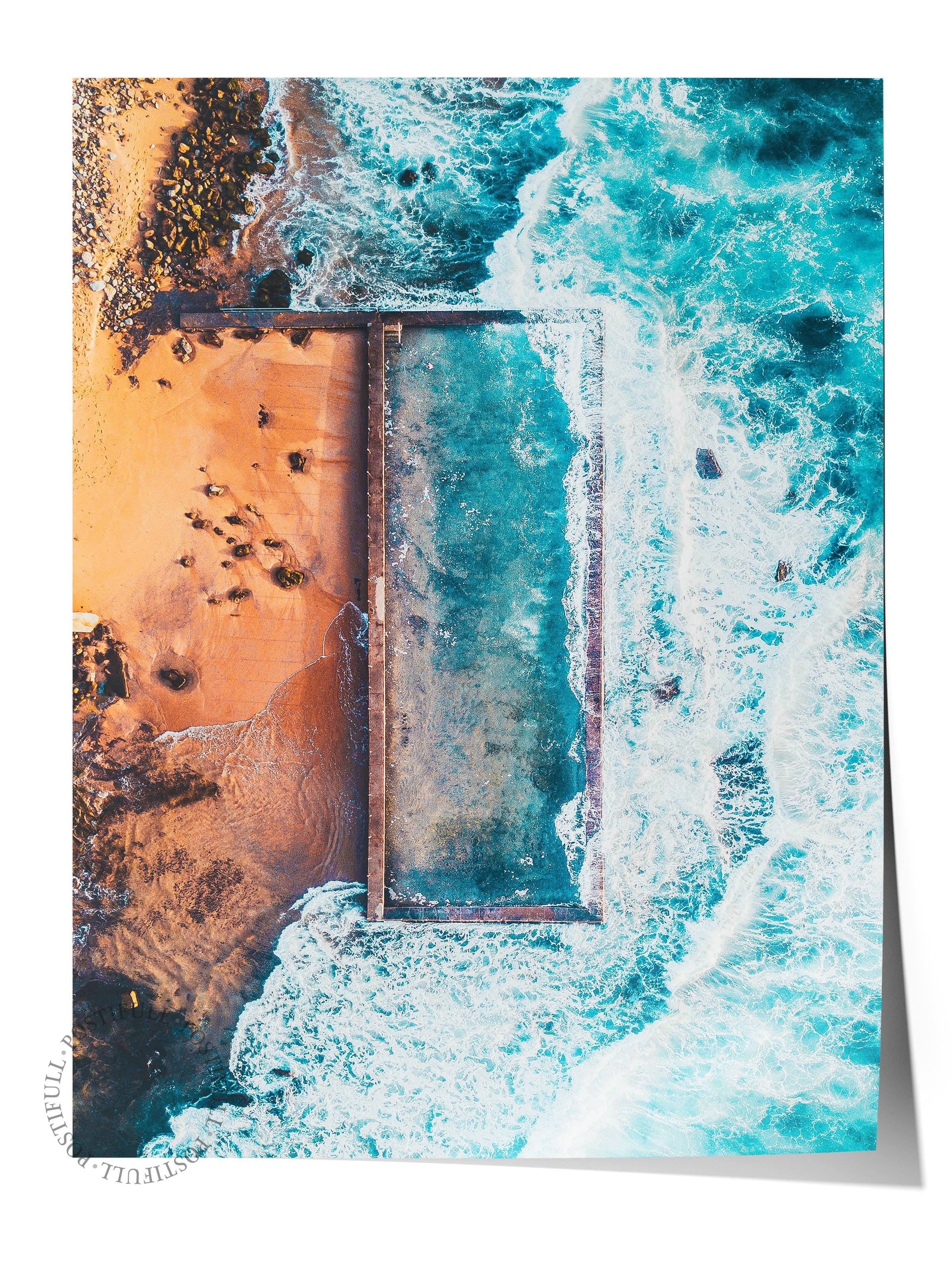 Çerçevesiz Poster, Yaz Temalı Tablo NO:11, Kayalık Kıyı Fotoğrafı, Turkuaz Poster, Dikey