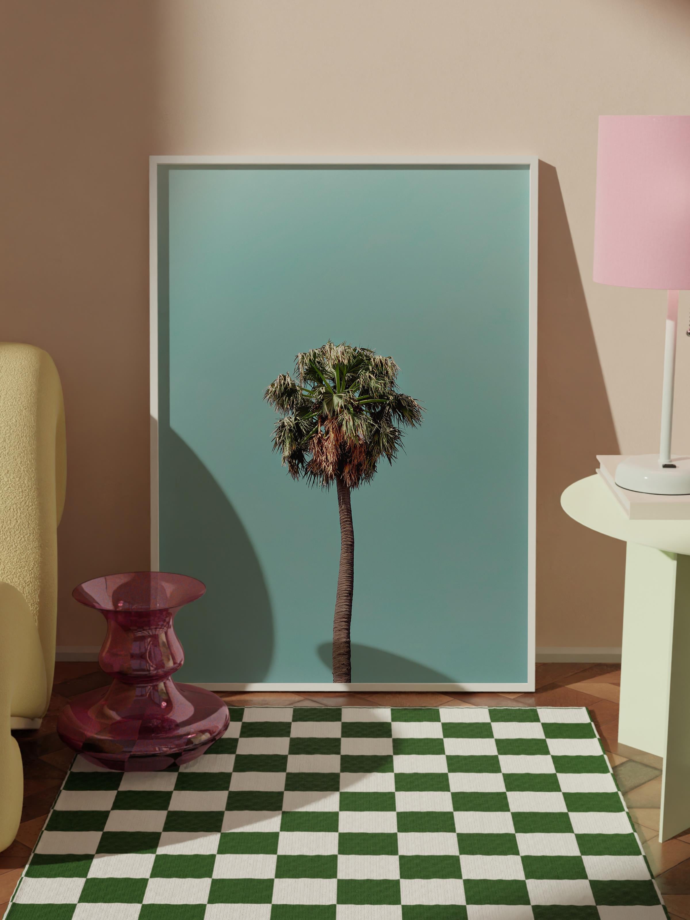 Çerçevesiz Poster, Yaz Temalı Tablo NO:112, Yalnız Palmiye Fotoğrafı, Mavi Poster, Dikey