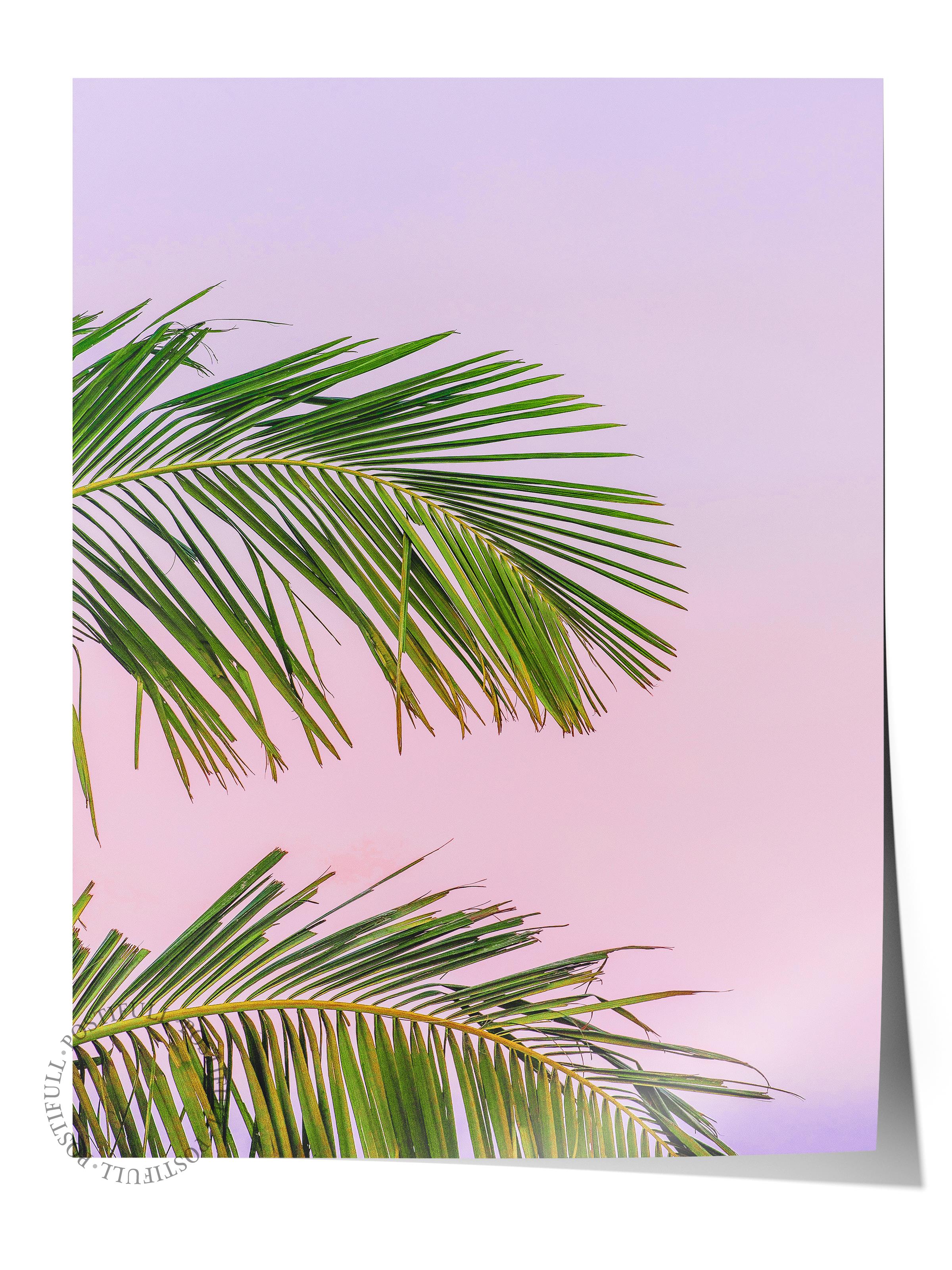 Çerçevesiz Poster, Yaz Temalı Tablo NO:12, Pembe Gökyüzü ve Yaprak Fotoğrafı, Pembe Poster, Dikey