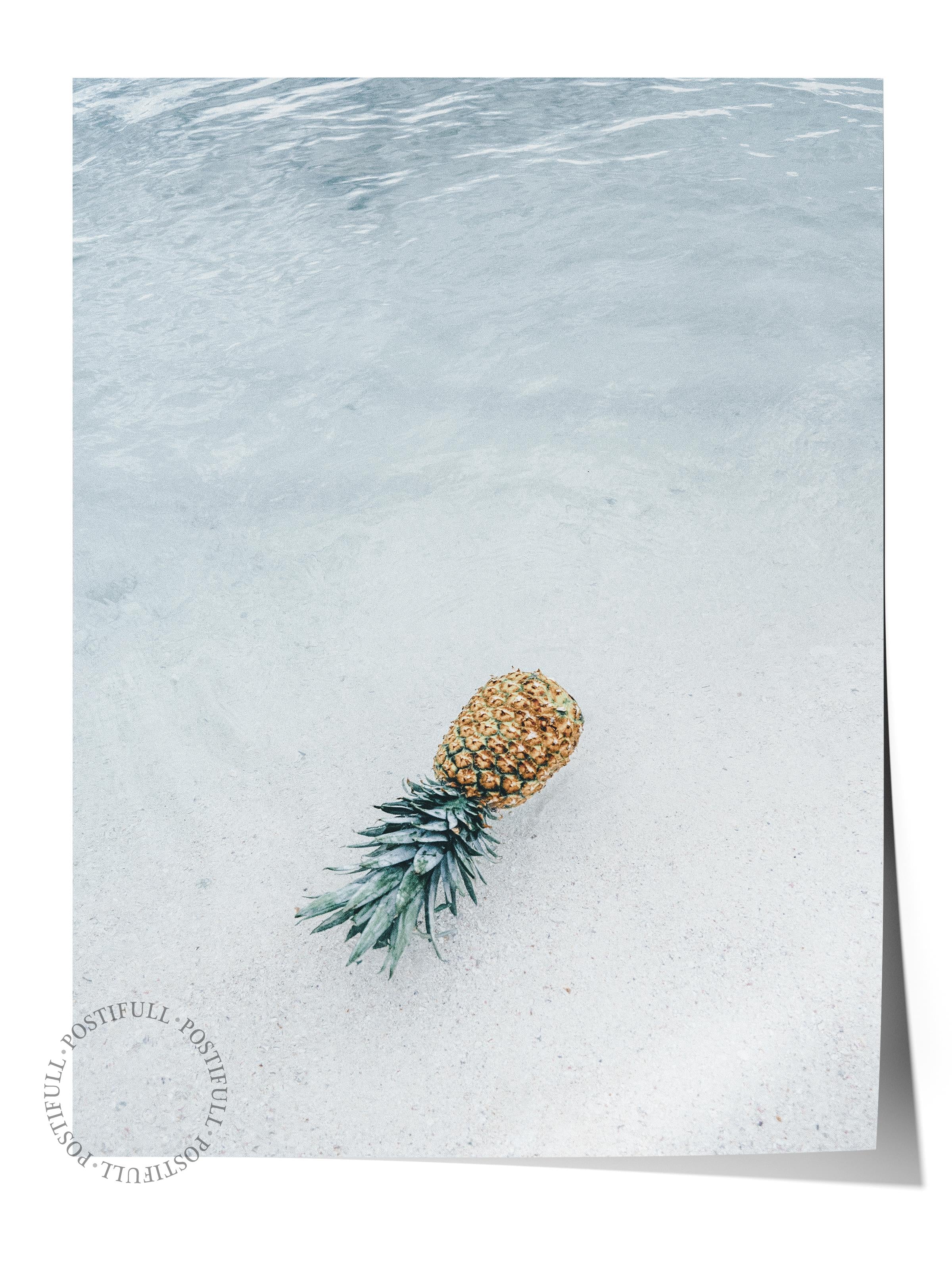 Çerçevesiz Poster, Yaz Temalı Tablo NO:122, Karda Ananas Fotoğrafı, Beyaz Poster, Dikey