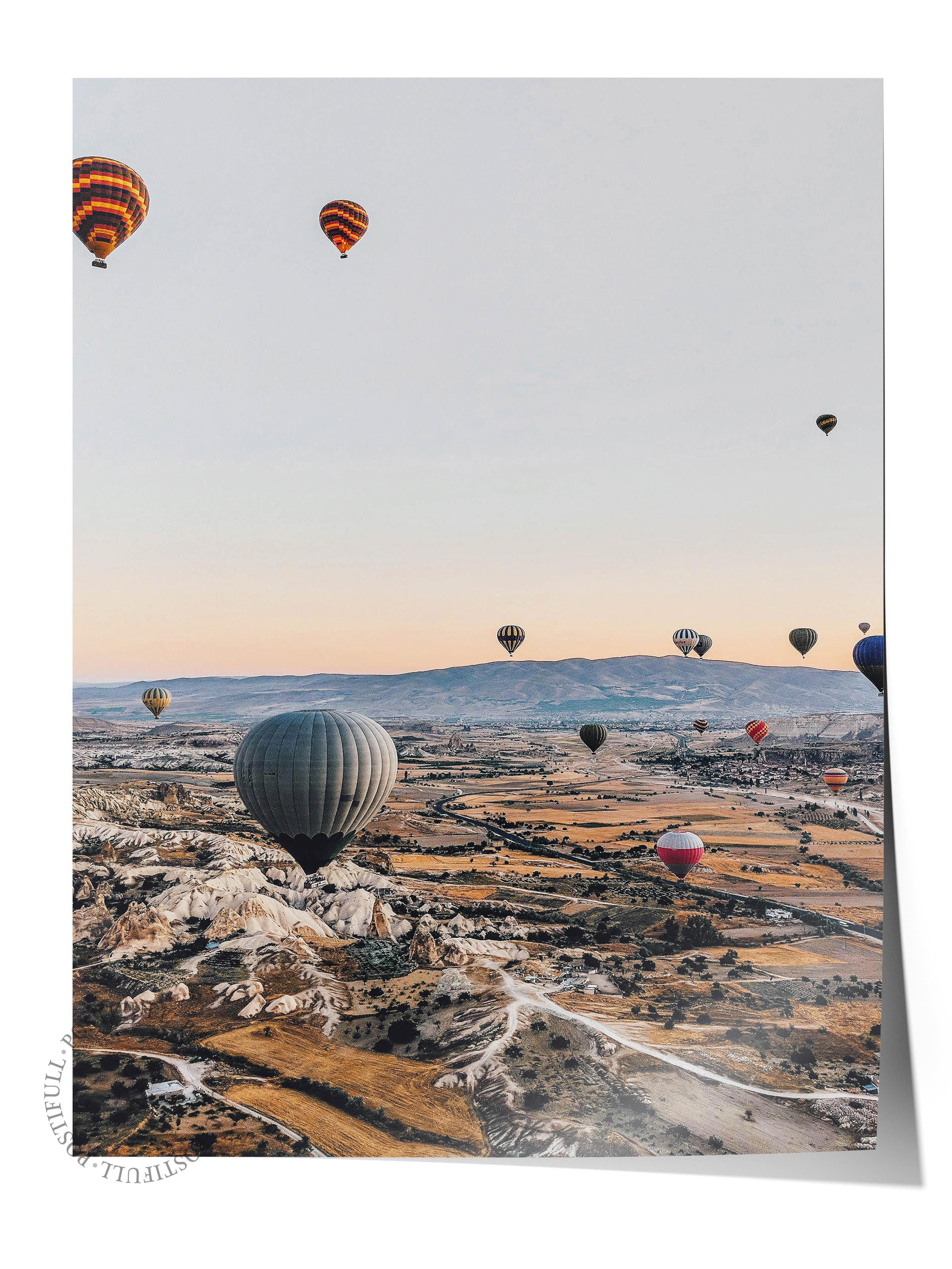 Çerçevesiz Poster, Yaz Temalı Tablo NO:134, Balonlar ve Gün Batımı Fotoğrafı, Turuncu Poster, Dikey