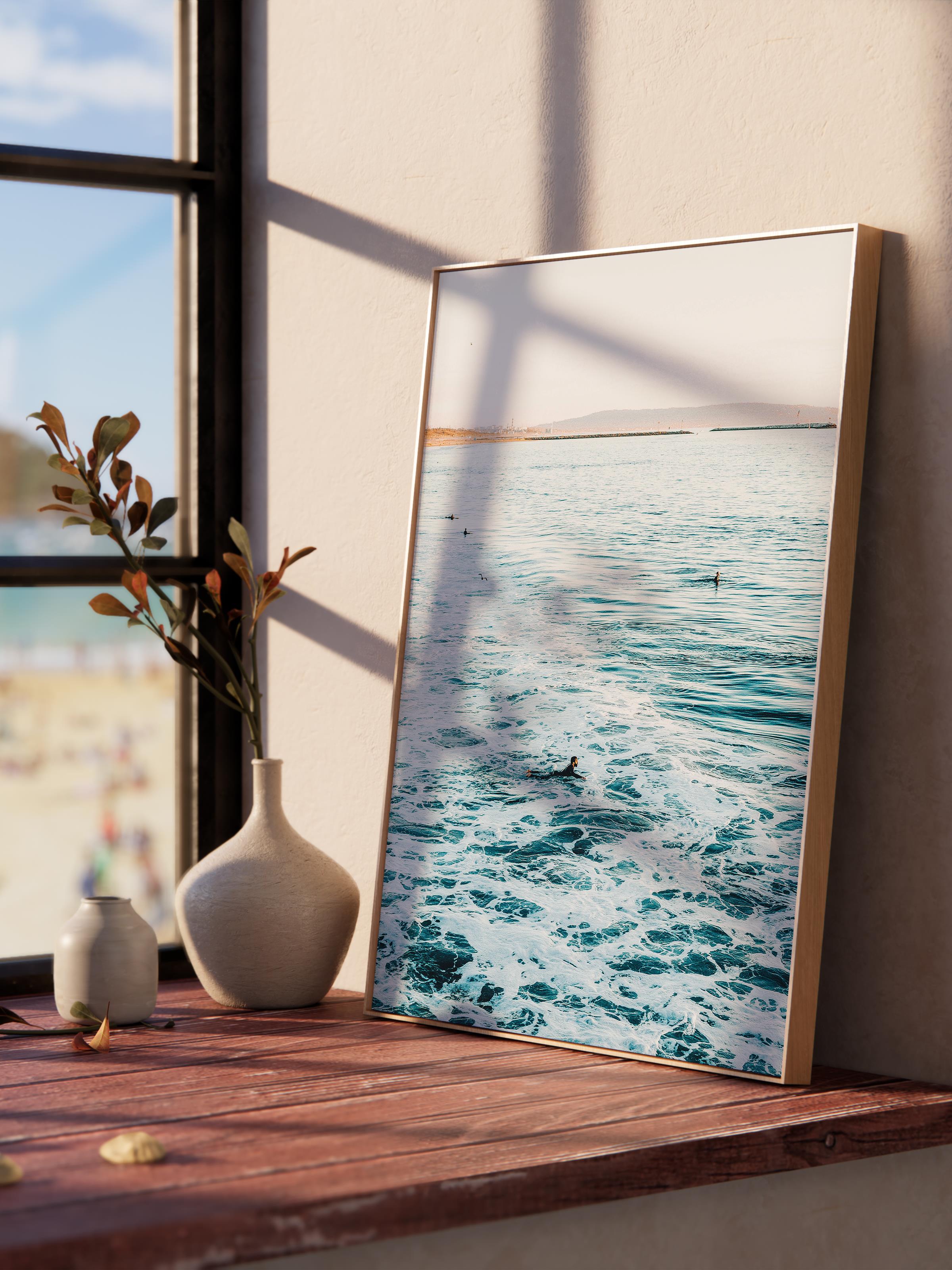 Çerçevesiz Poster, Yaz Temalı Tablo NO:142, Sahil ve Dalgalar Fotoğrafı, Beyaz Poster, Dikey