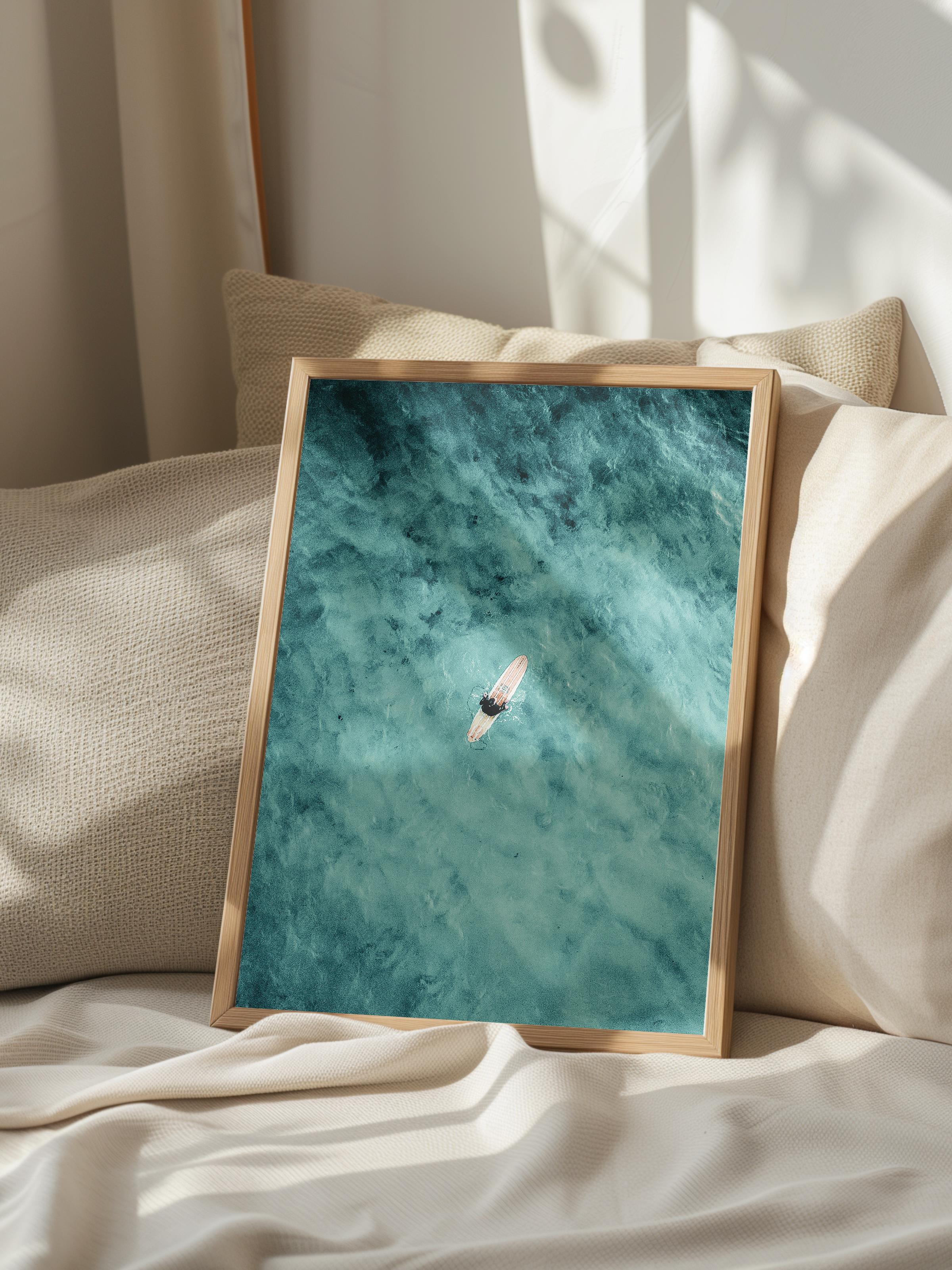 Çerçevesiz Poster, Yaz Temalı Tablo NO:149, Deniz ve Yüzen Kişi Fotoğrafı, Mavi Poster, Dikey