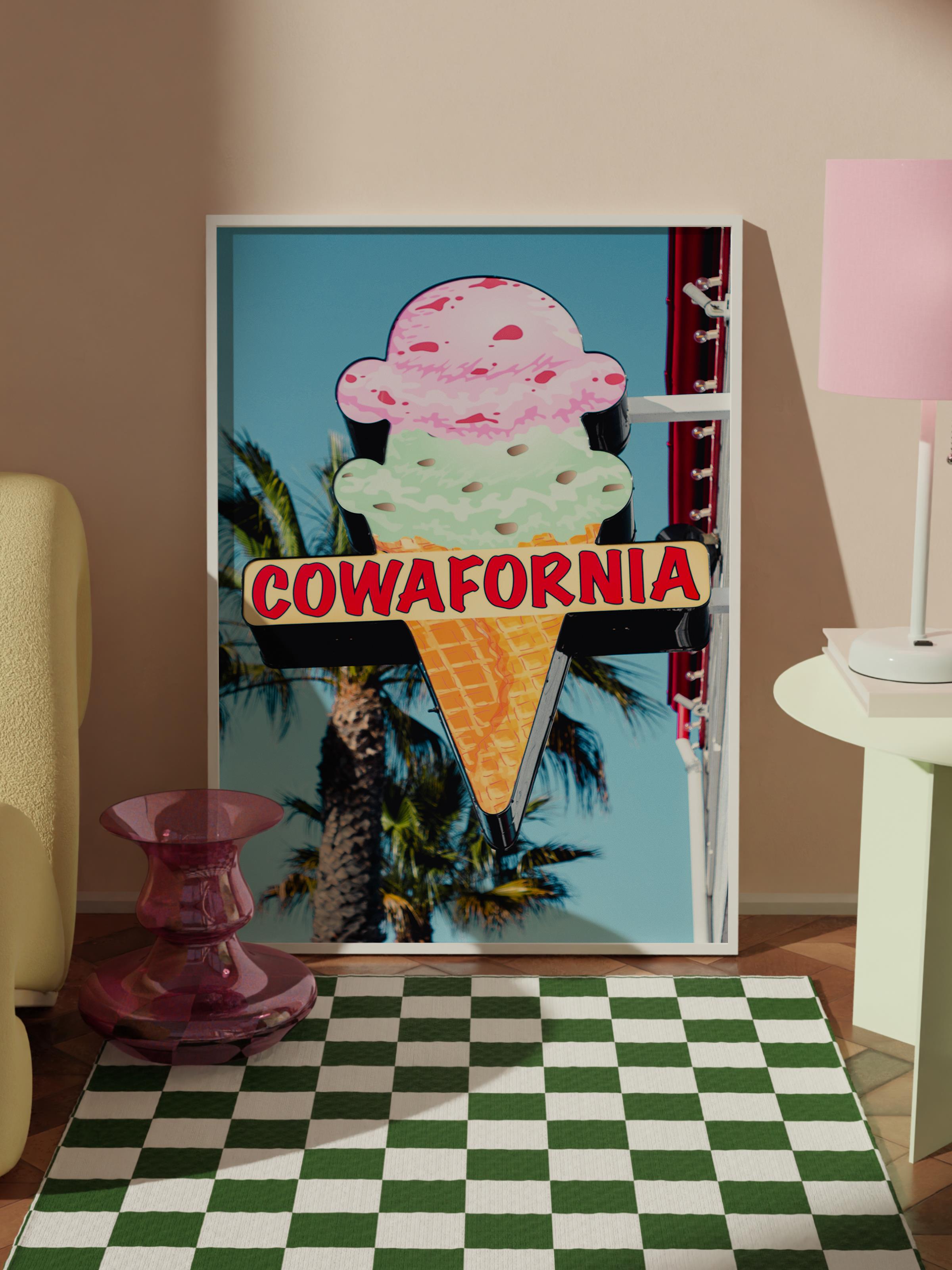 Çerçevesiz Poster, Yaz Temalı Tablo NO:15, Cowafornia Dondurma Fotoğrafı, Pembe Poster, Dikey
