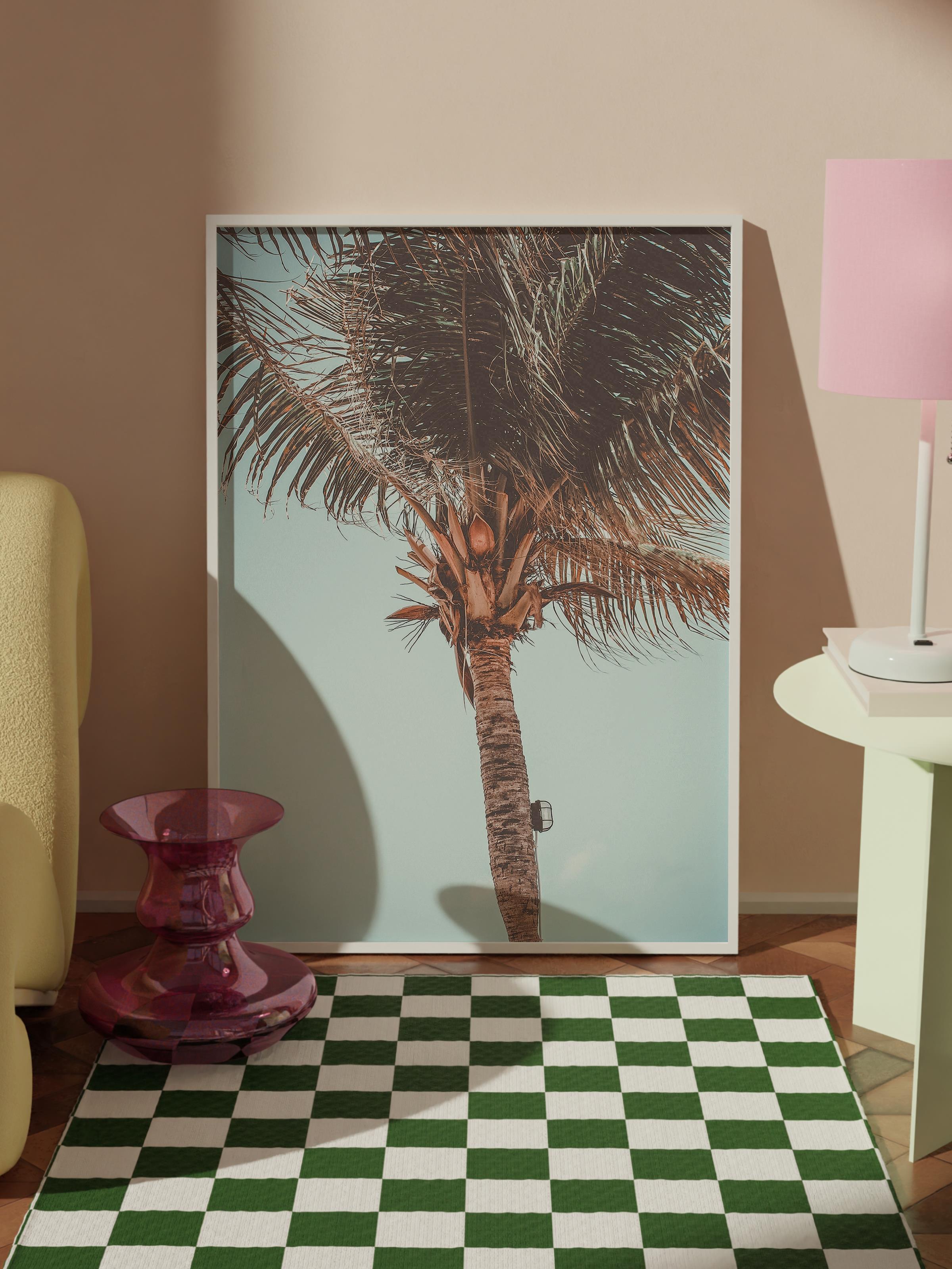 Çerçevesiz Poster, Yaz Temalı Tablo NO:157, Tek Palmiye Fotoğrafı, Mavi Poster, Dikey