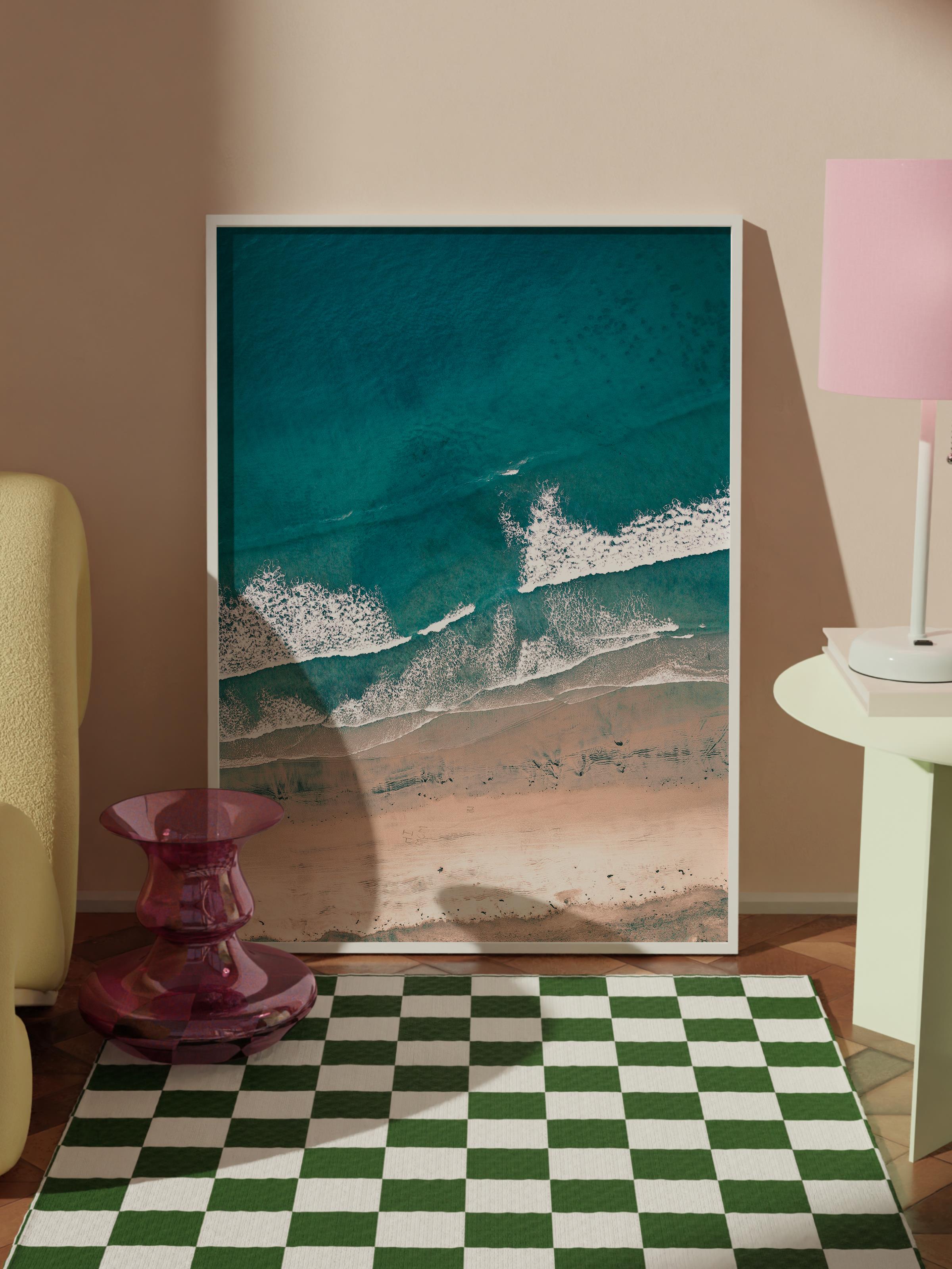 Çerçevesiz Poster, Yaz Temalı Tablo NO:166, Sahilde Dalga Fotoğrafı, Mavi Poster, Dikey