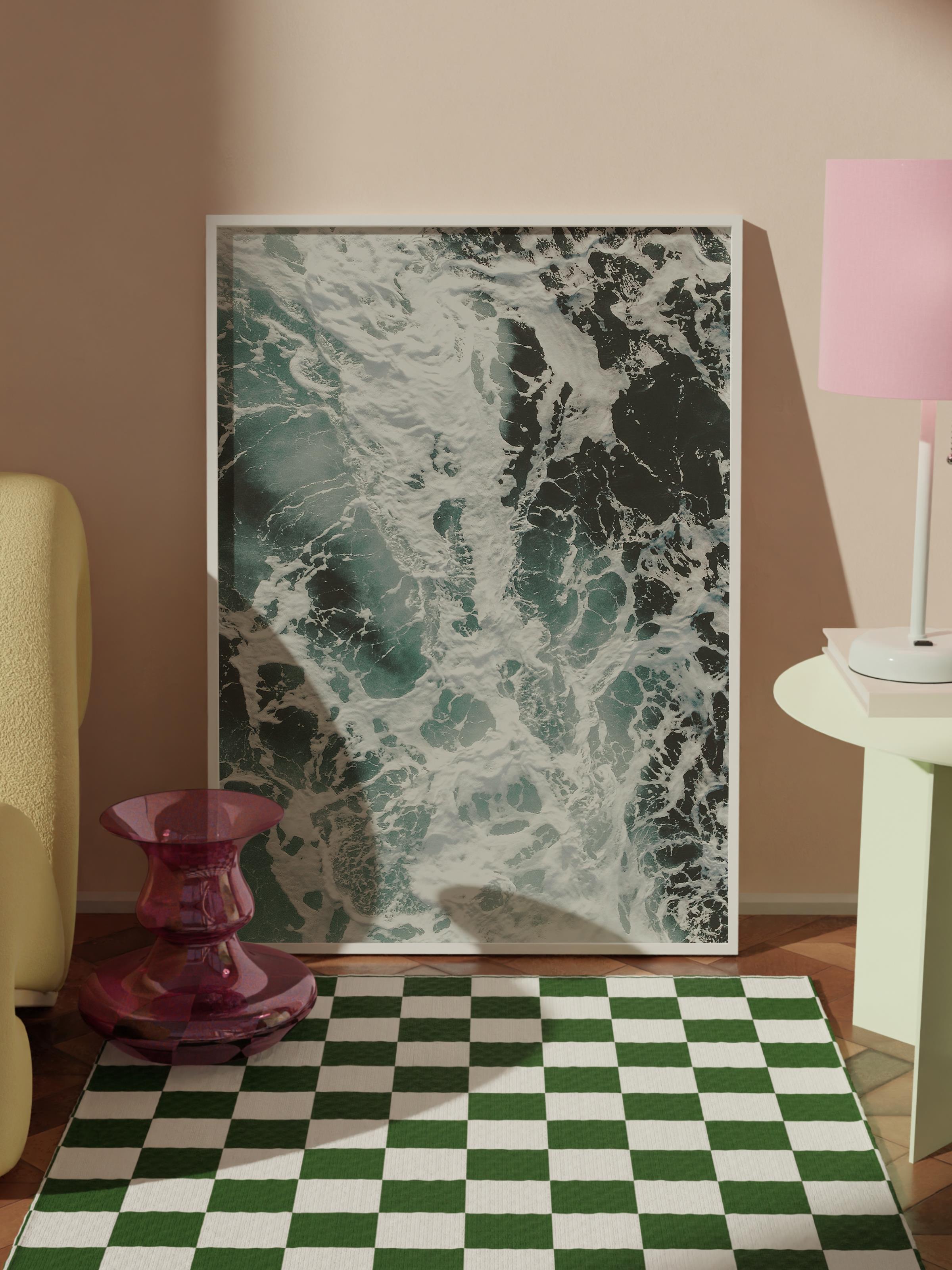 Çerçevesiz Poster, Yaz Temalı Tablo NO:167, Köpüren Dalga Fotoğrafı, Beyaz Poster, Dikey