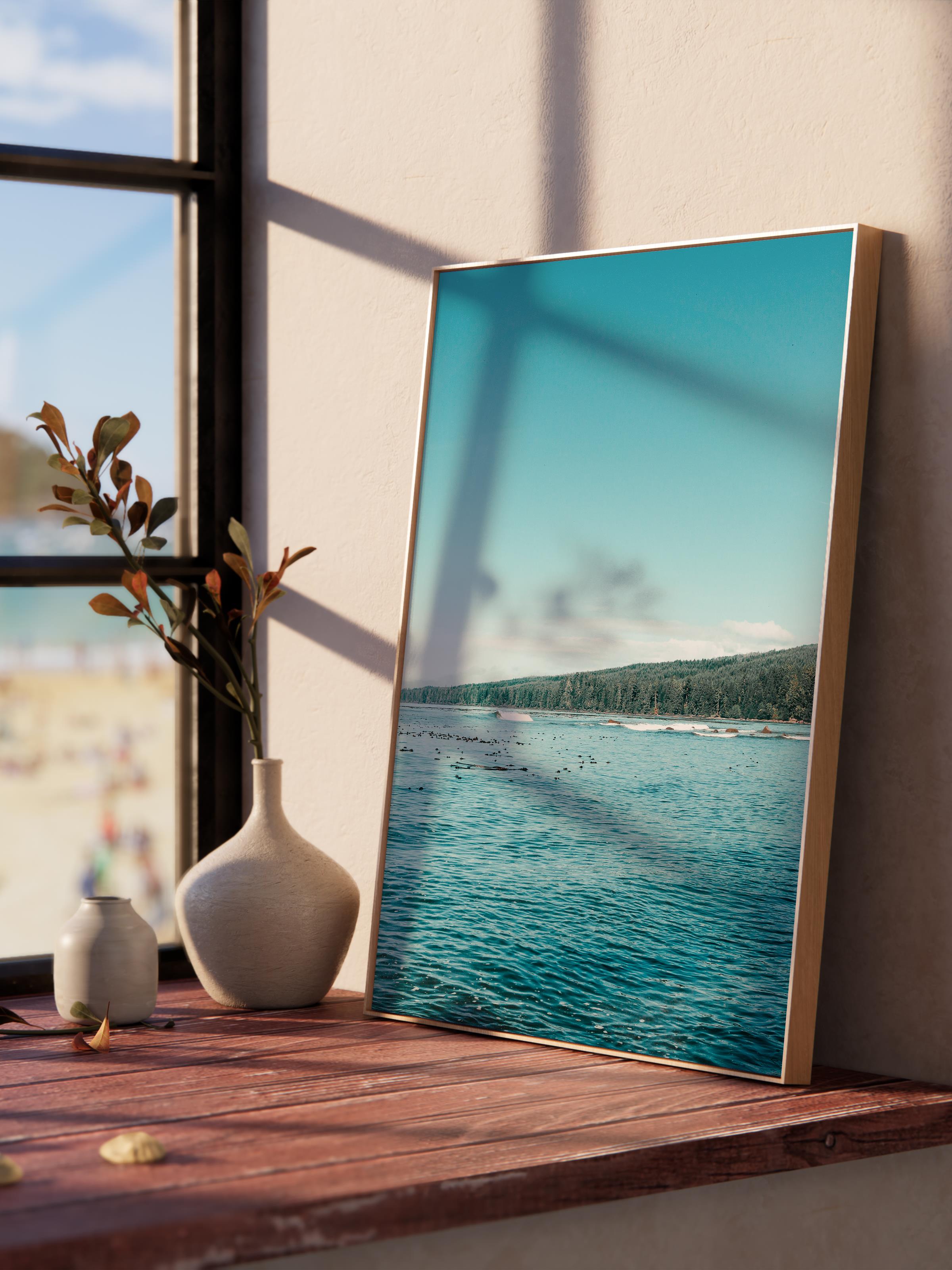 Çerçevesiz Poster, Yaz Temalı Tablo NO:169, Göl ve Dağlar Fotoğrafı, Mavi Poster, Dikey