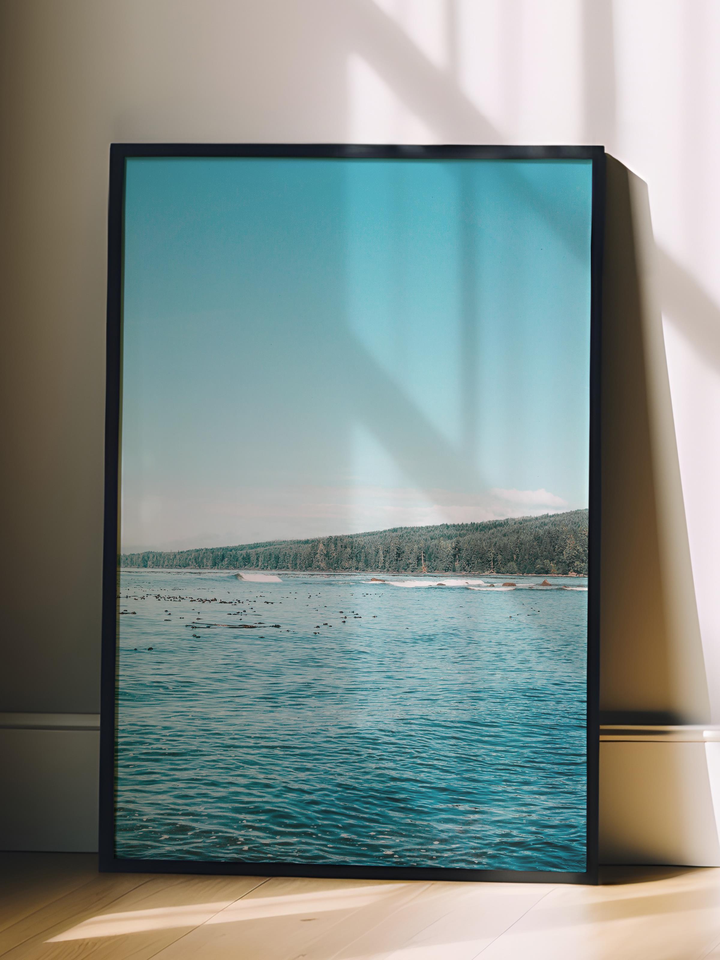 Çerçevesiz Poster, Yaz Temalı Tablo NO:169, Göl ve Dağlar Fotoğrafı, Mavi Poster, Dikey