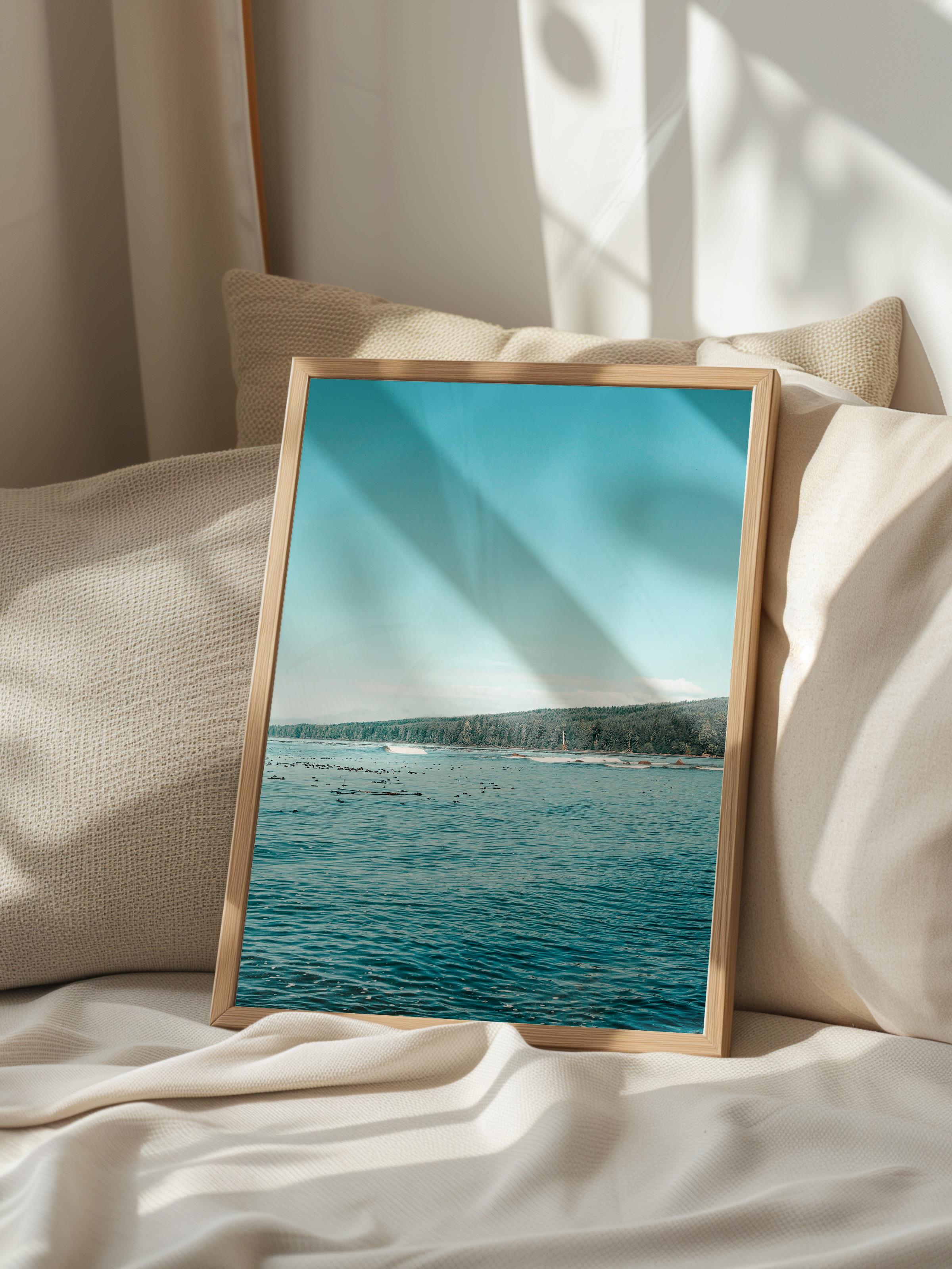 Çerçevesiz Poster, Yaz Temalı Tablo NO:169, Göl ve Dağlar Fotoğrafı, Mavi Poster, Dikey