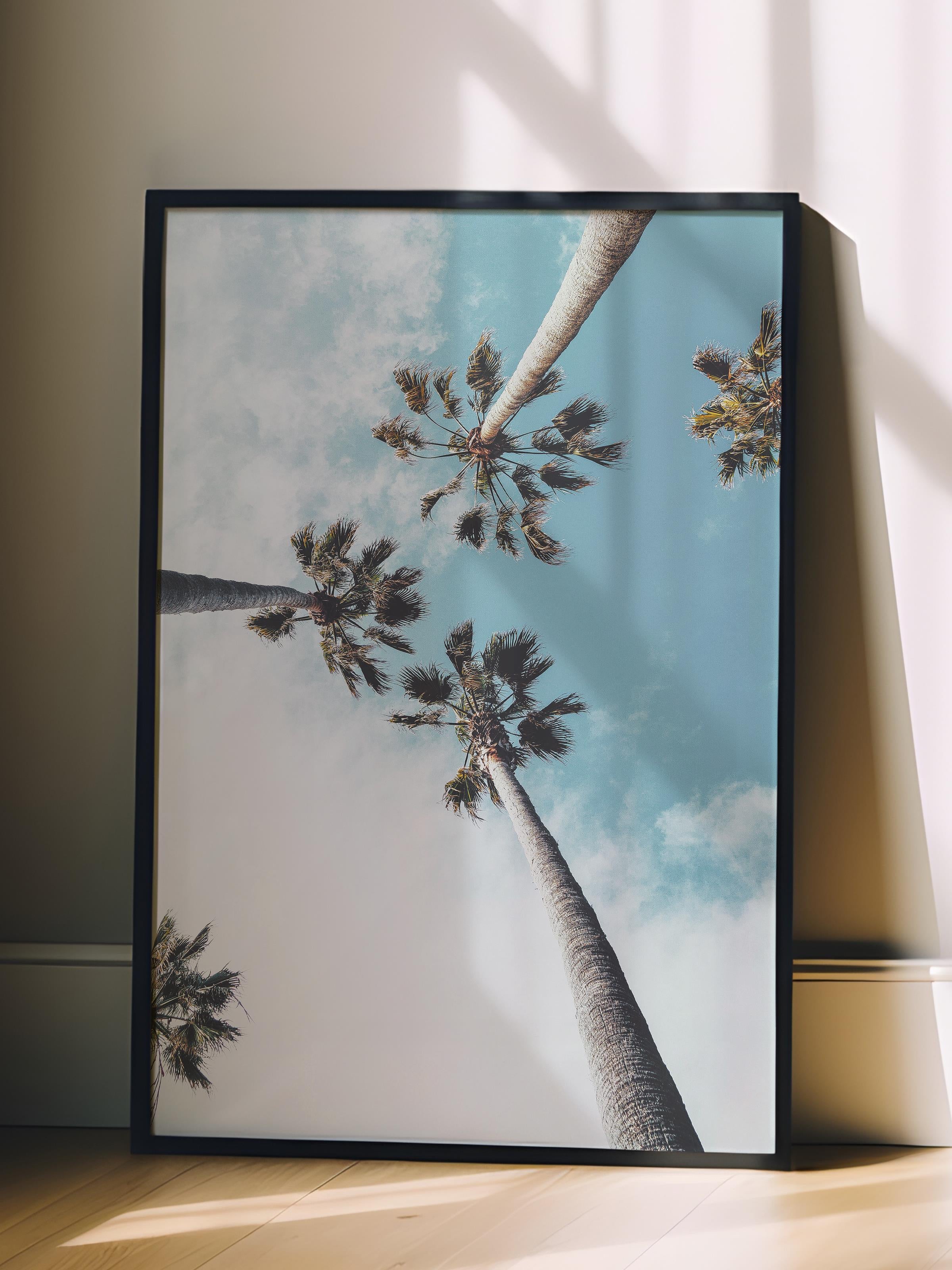 Çerçevesiz Poster, Yaz Temalı Tablo NO:17, Gökyüzüne Uzan Palmiye Fotoğrafı, Mavi Poster, Dikey