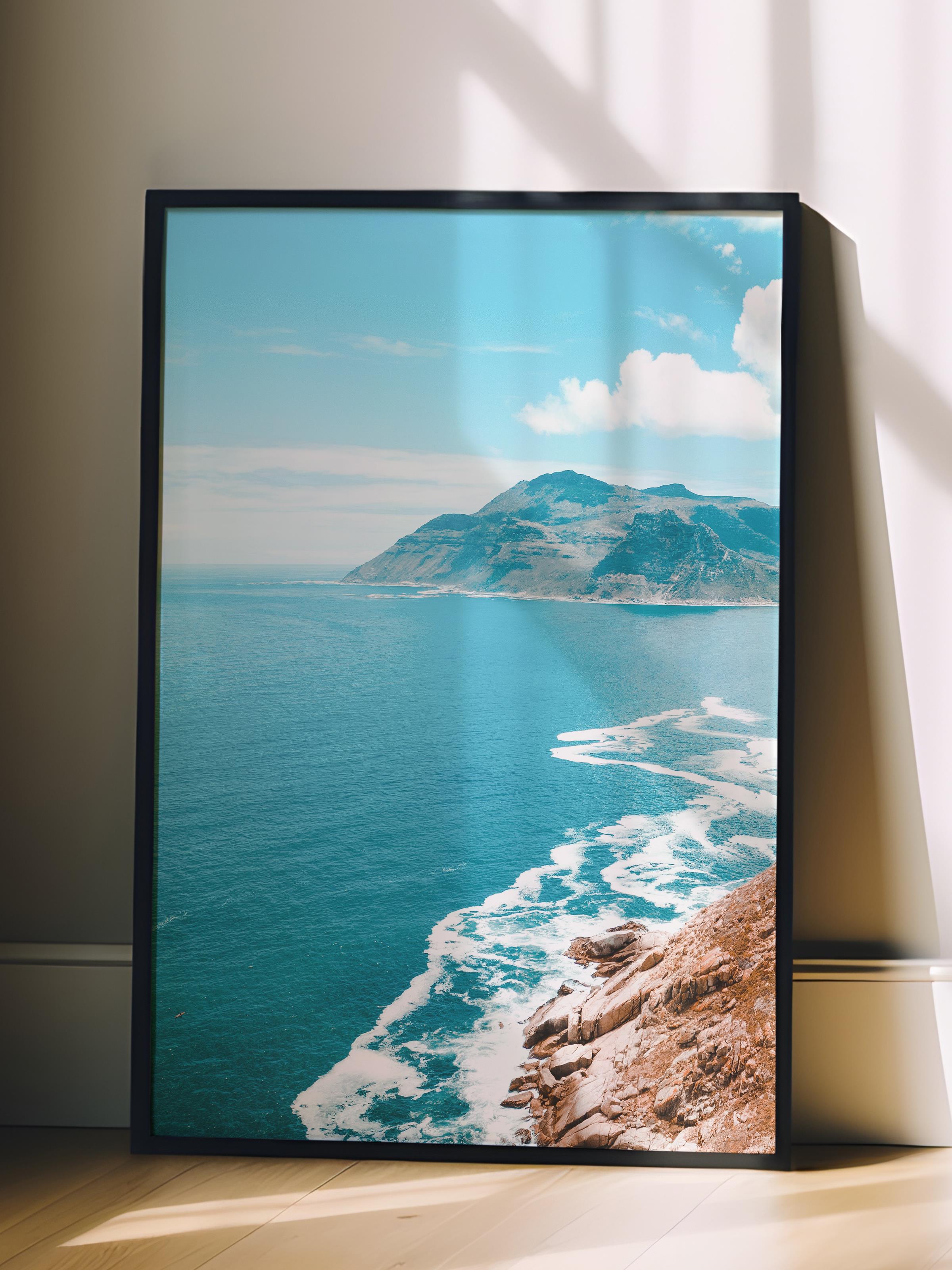 Çerçevesiz Poster, Yaz Temalı Tablo NO:170, Uçurum ve Deniz Fotoğrafı, Mavi Poster, Dikey