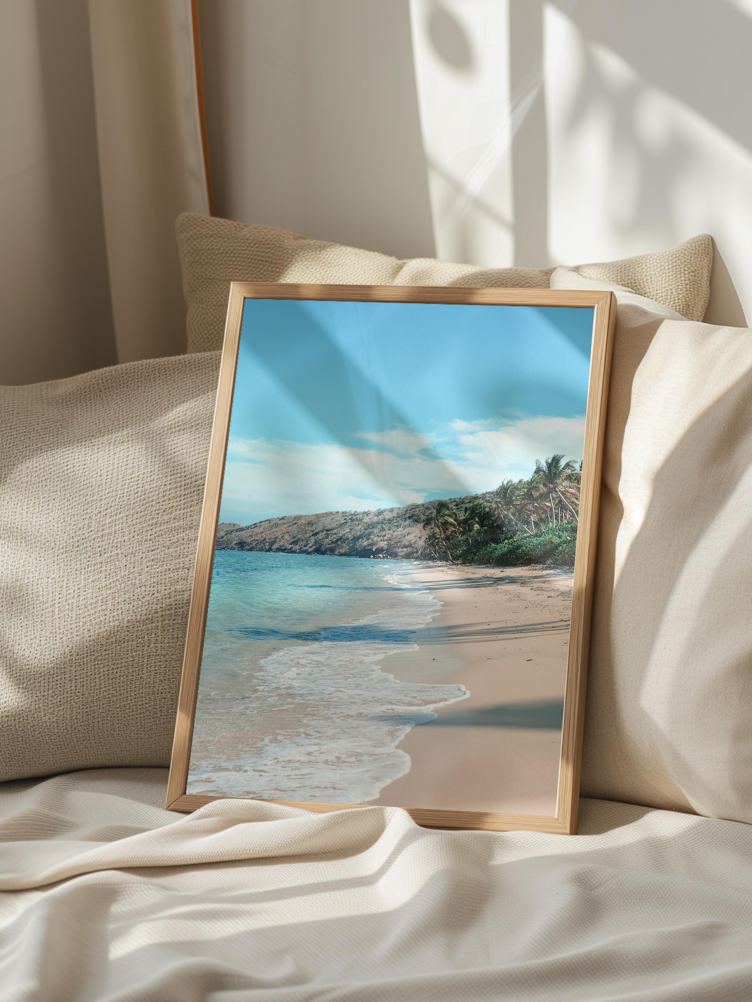 Çerçevesiz Poster, Yaz Temalı Tablo NO:171, Boş Plaj Fotoğrafı, Mavi Poster, Dikey