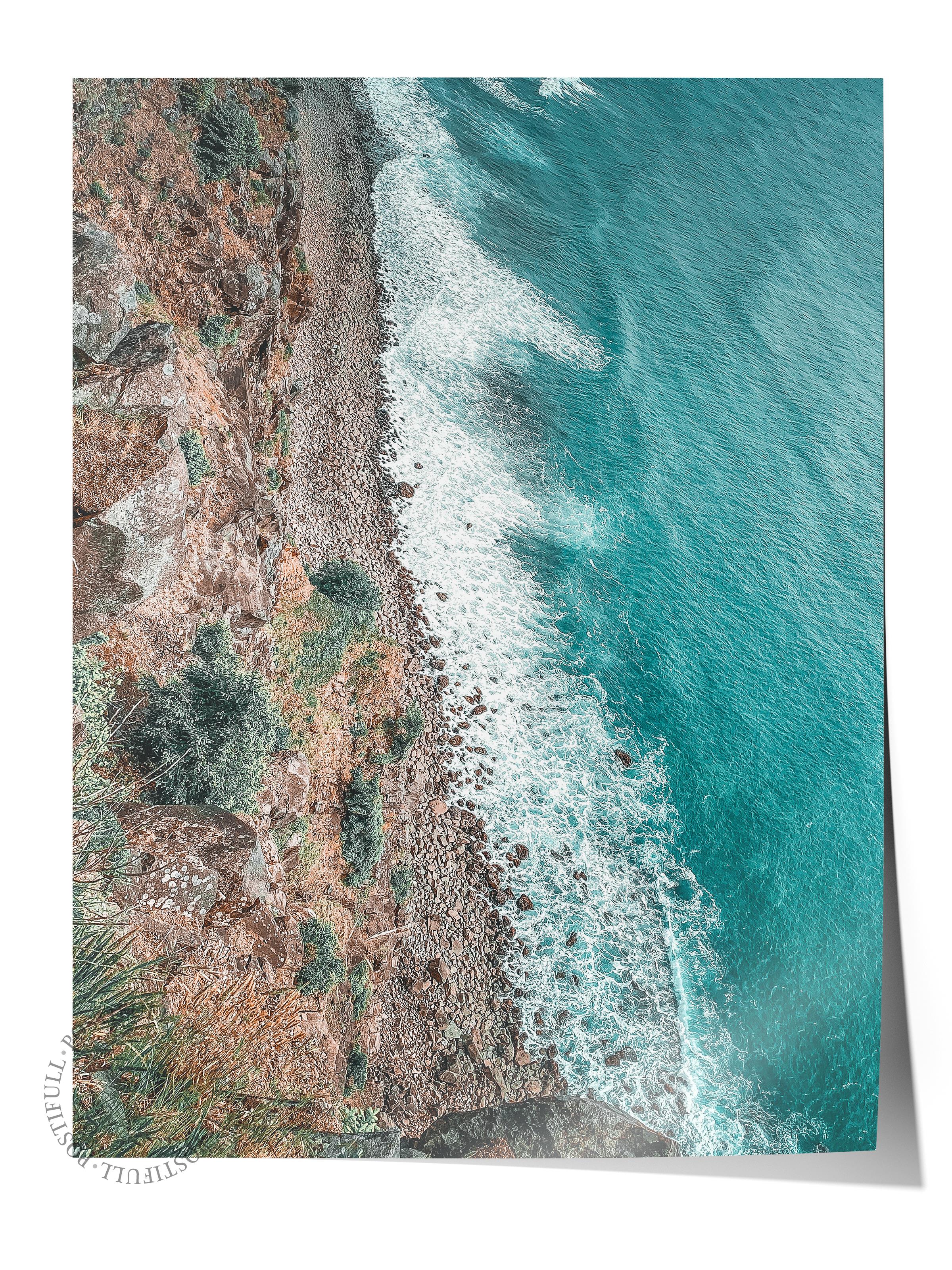 Çerçevesiz Poster, Yaz Temalı Tablo NO:179, Sahil ve Kayalıklar Fotoğrafı, Yeşil Poster, Dikey