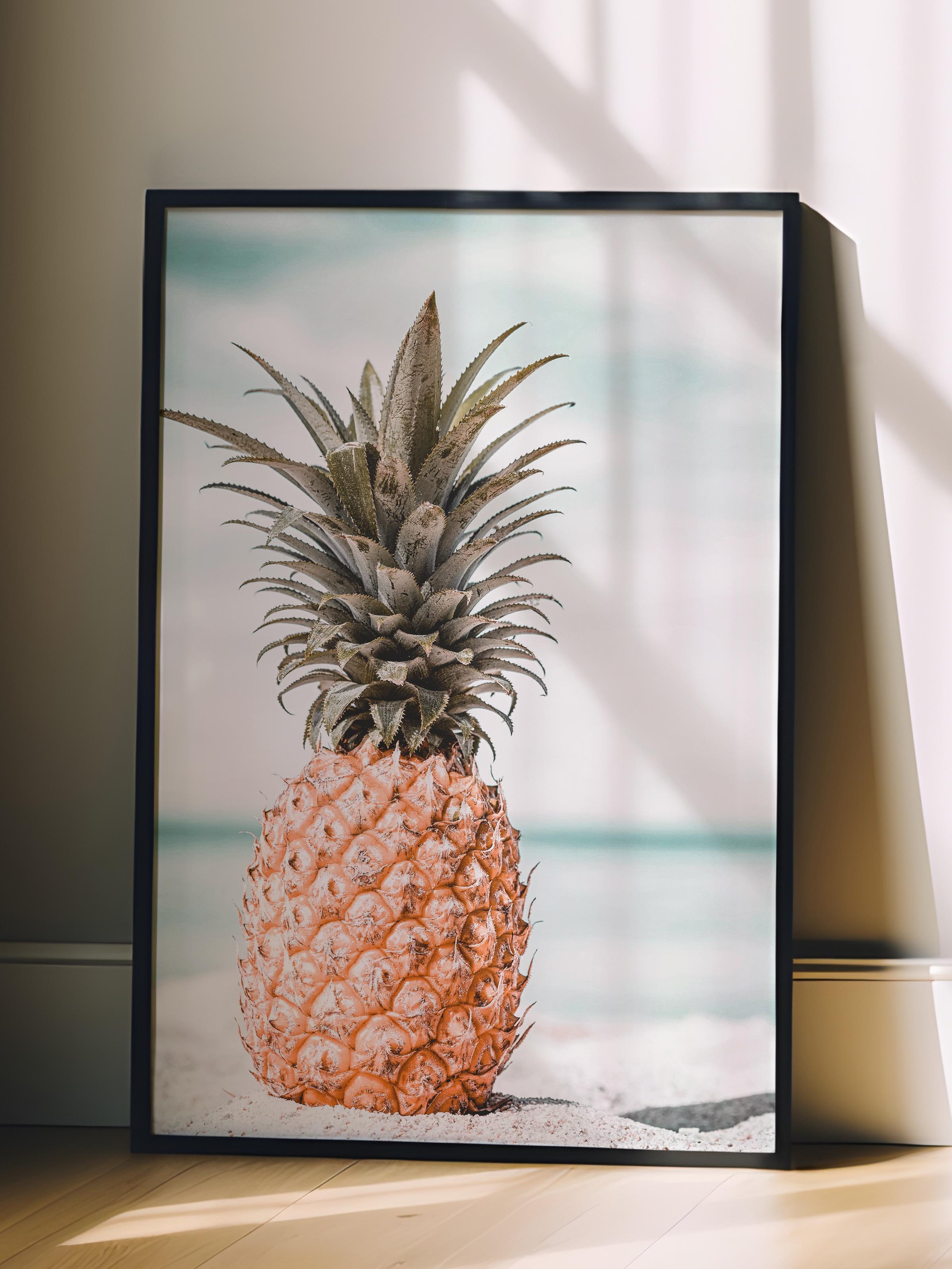 Çerçevesiz Poster, Yaz Temalı Tablo NO:184, Ananas ve Palmiye Fotoğrafı, Yeşil Poster, Dikey
