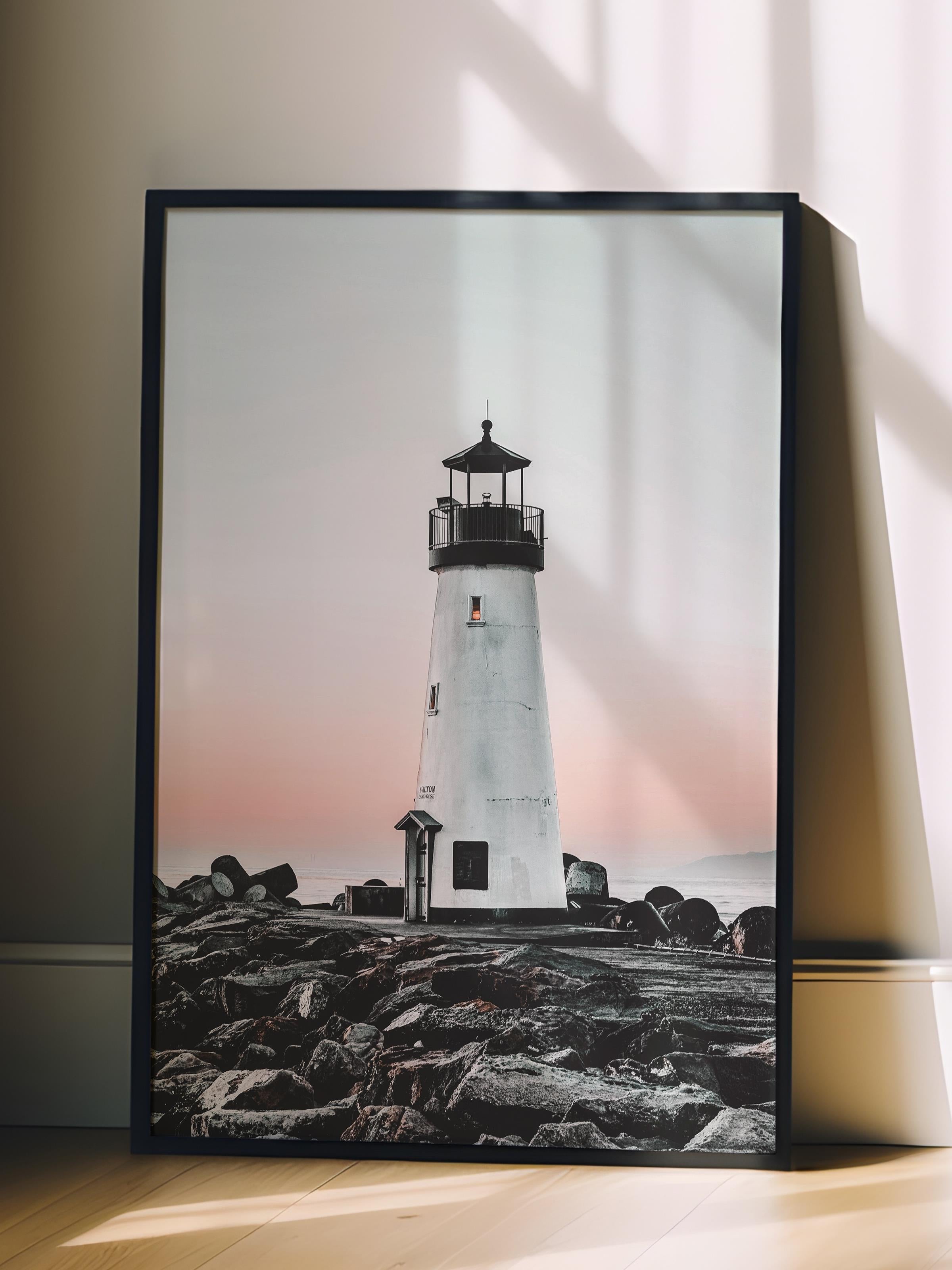 Çerçevesiz Poster, Yaz Temalı Tablo NO:186, Deniz Feneri Fotoğrafı, Beyaz Poster, Dikey