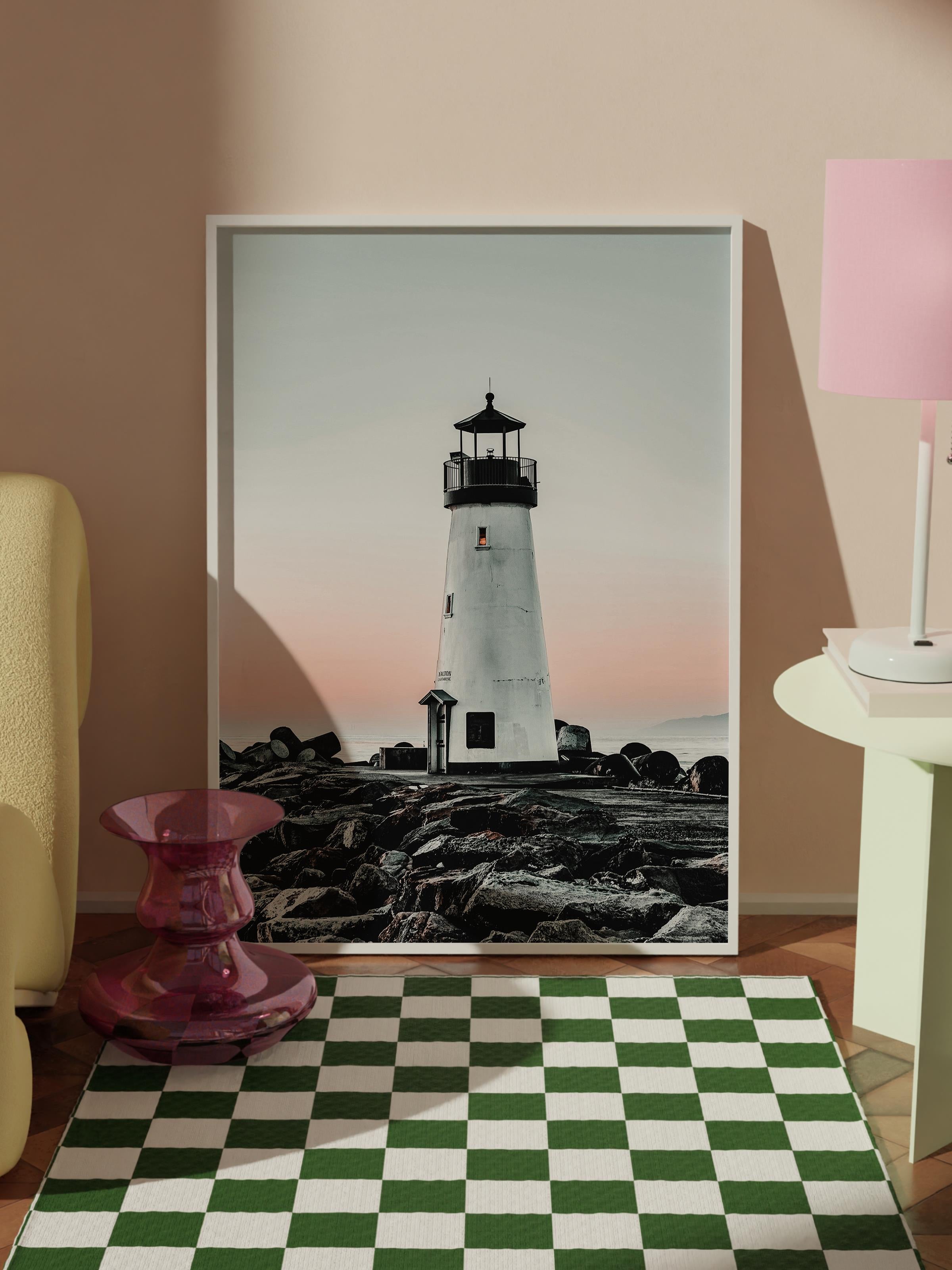 Çerçevesiz Poster, Yaz Temalı Tablo NO:186, Deniz Feneri Fotoğrafı, Beyaz Poster, Dikey