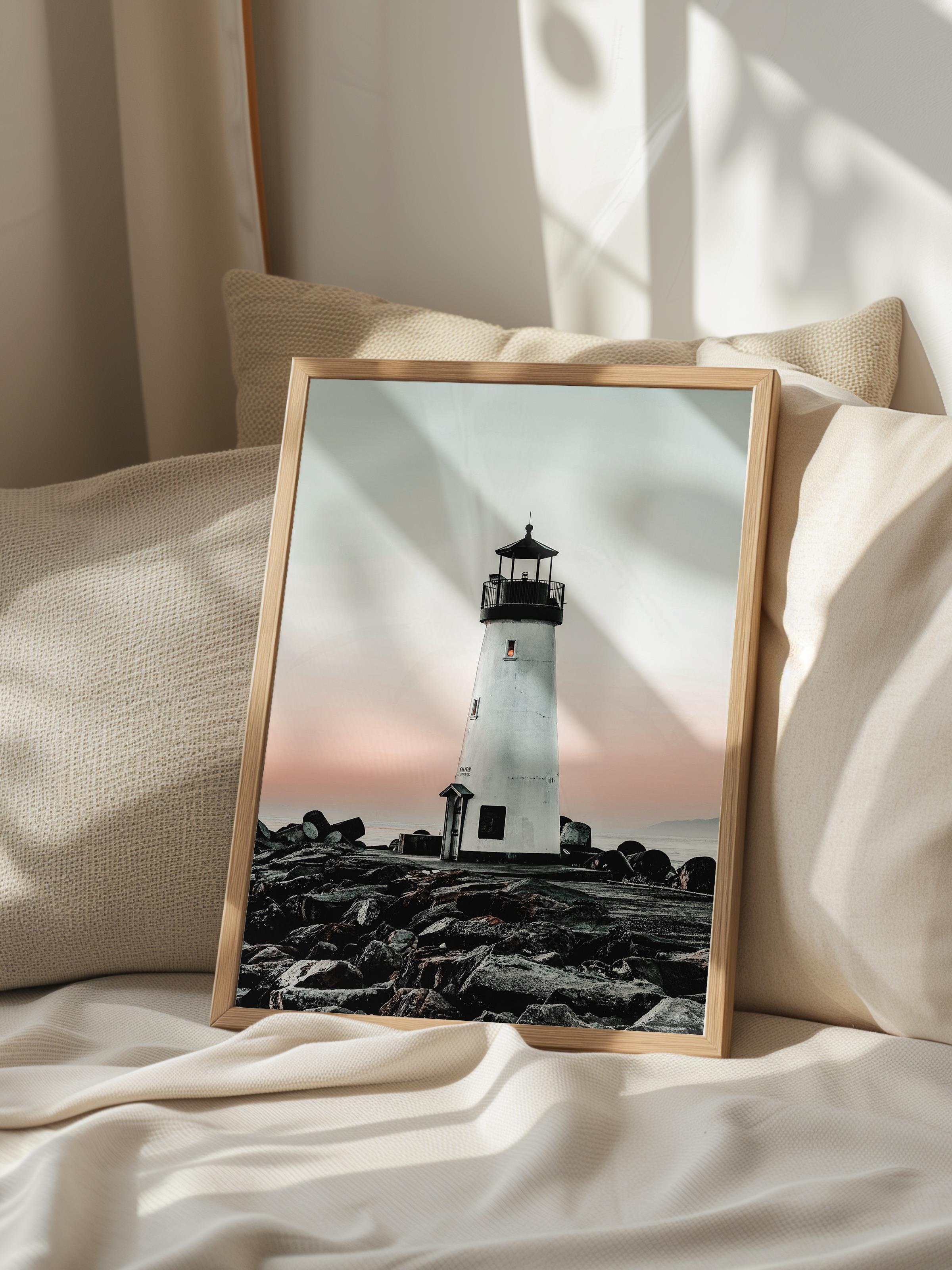 Çerçevesiz Poster, Yaz Temalı Tablo NO:186, Deniz Feneri Fotoğrafı, Beyaz Poster, Dikey