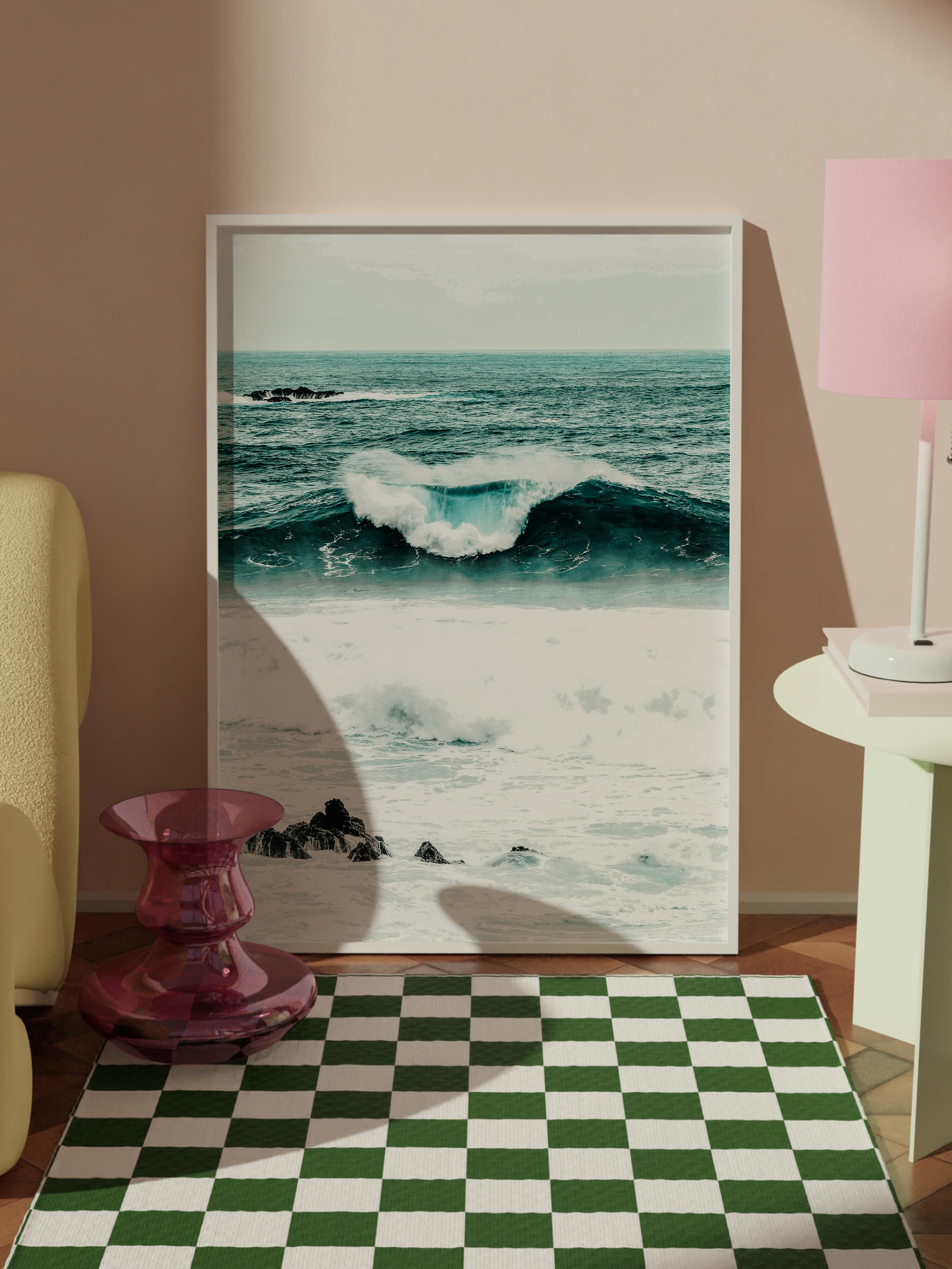 Çerçevesiz Poster, Yaz Temalı Tablo NO:193, Dalga ve Köpükler Fotoğrafı, Beyaz Poster, Dikey