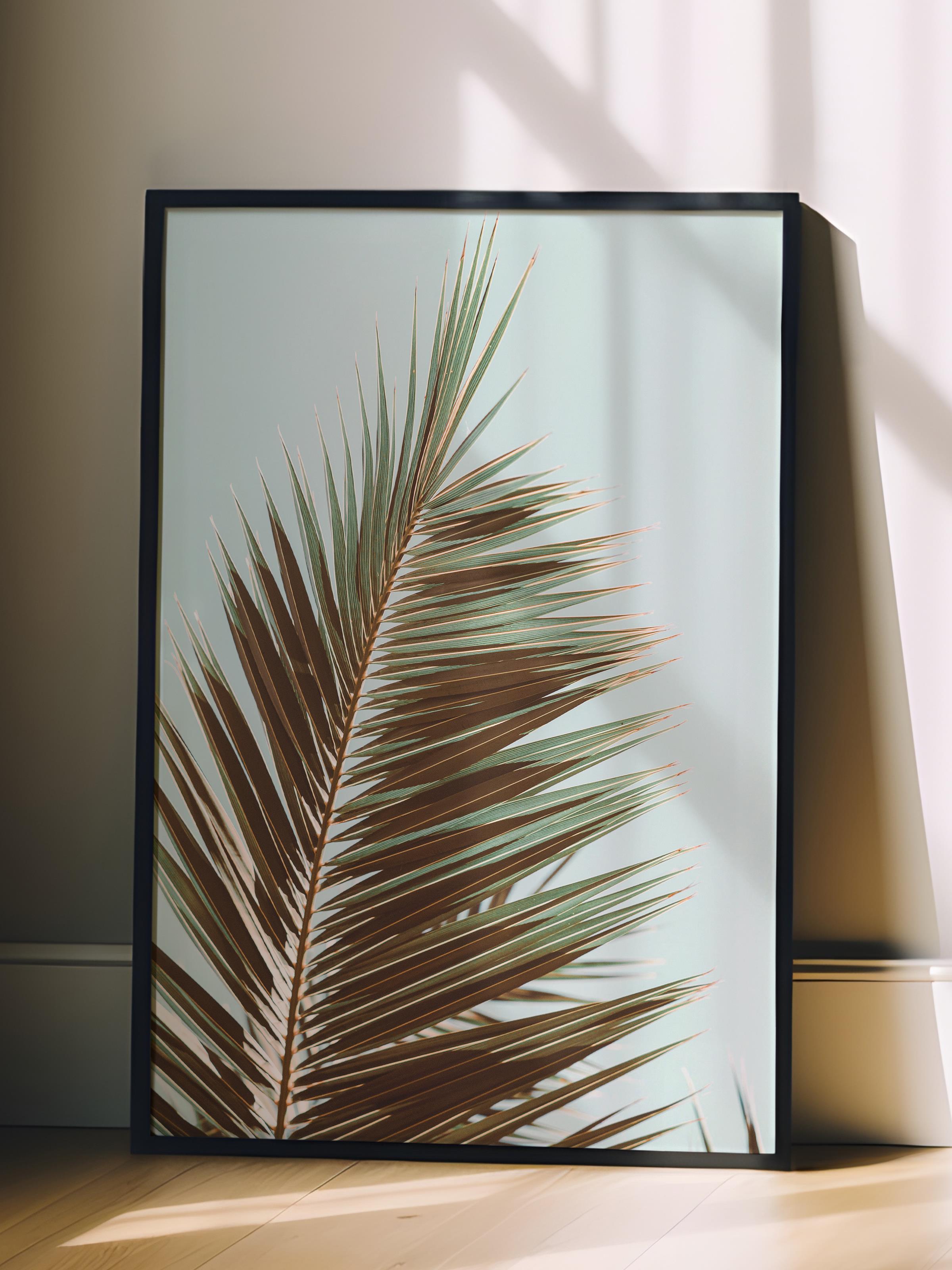Çerçevesiz Poster, Yaz Temalı Tablo NO:201, Palmiye Yaprağı Fotoğrafı, Yeşil Poster, Dikey