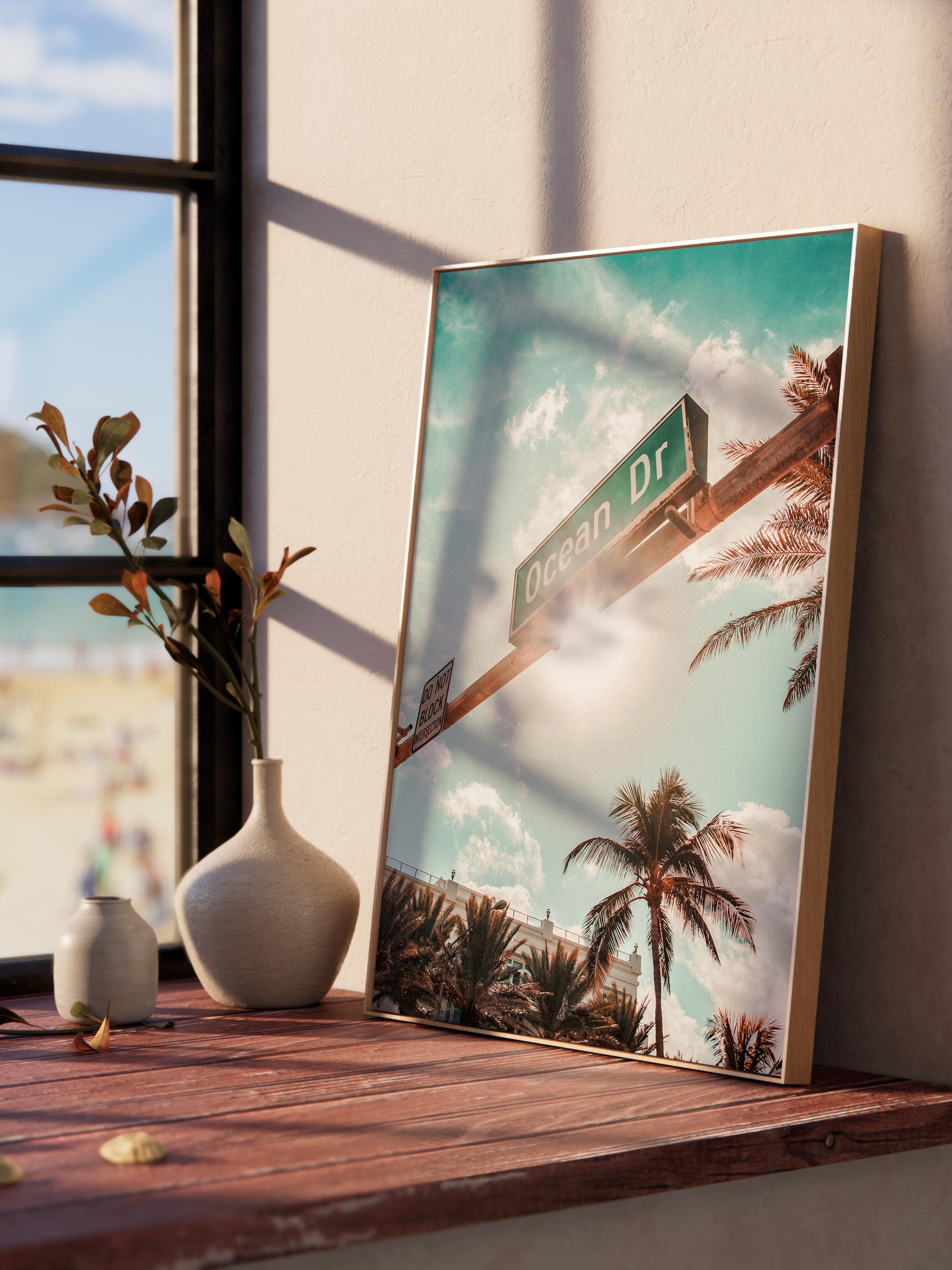 Çerçevesiz Poster, Yaz Temalı Tablo NO:21, Ocean Drive Fotoğrafı, Yeşil Poster, Dikey
