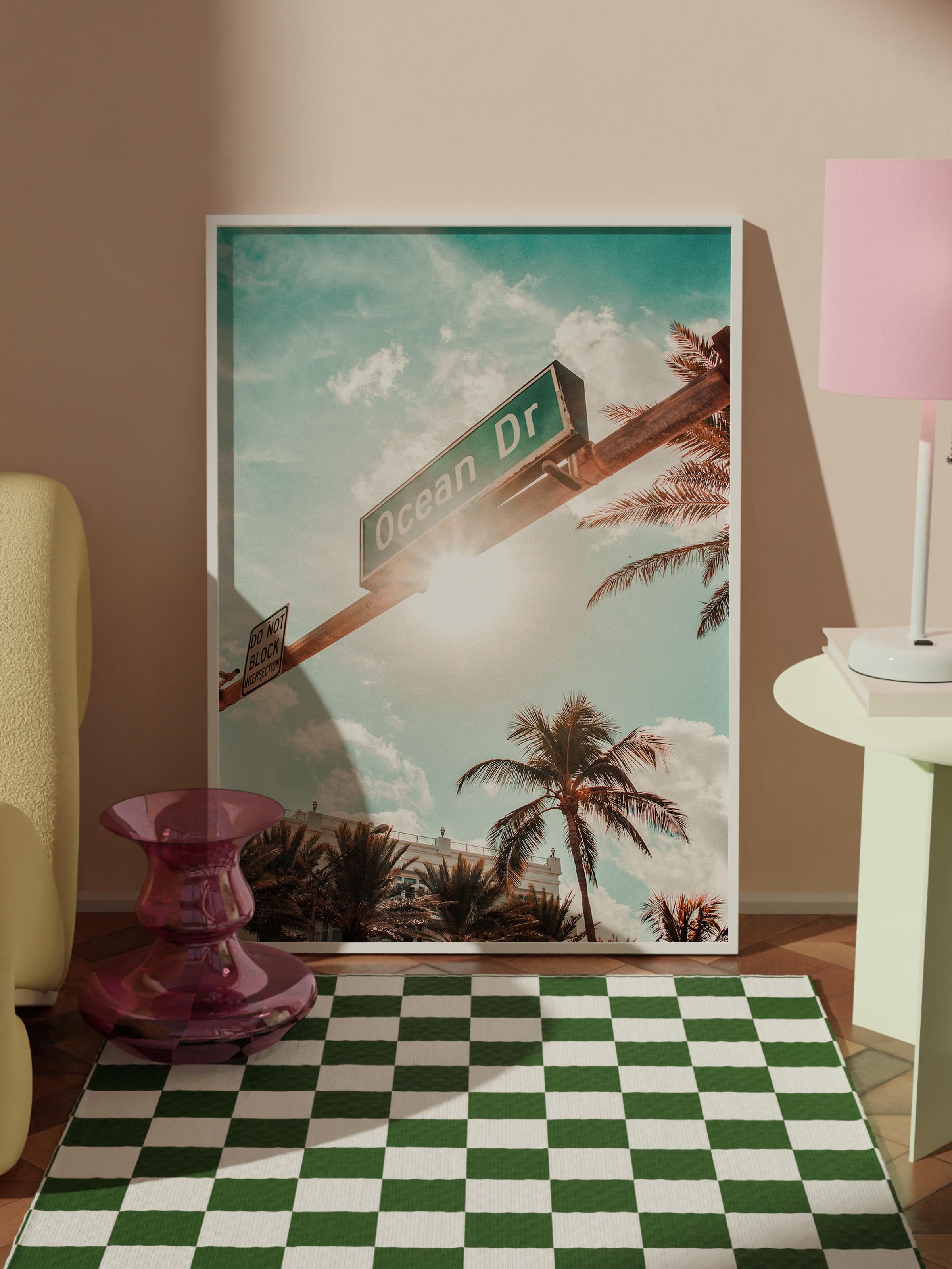 Çerçevesiz Poster, Yaz Temalı Tablo NO:21, Ocean Drive Fotoğrafı, Yeşil Poster, Dikey