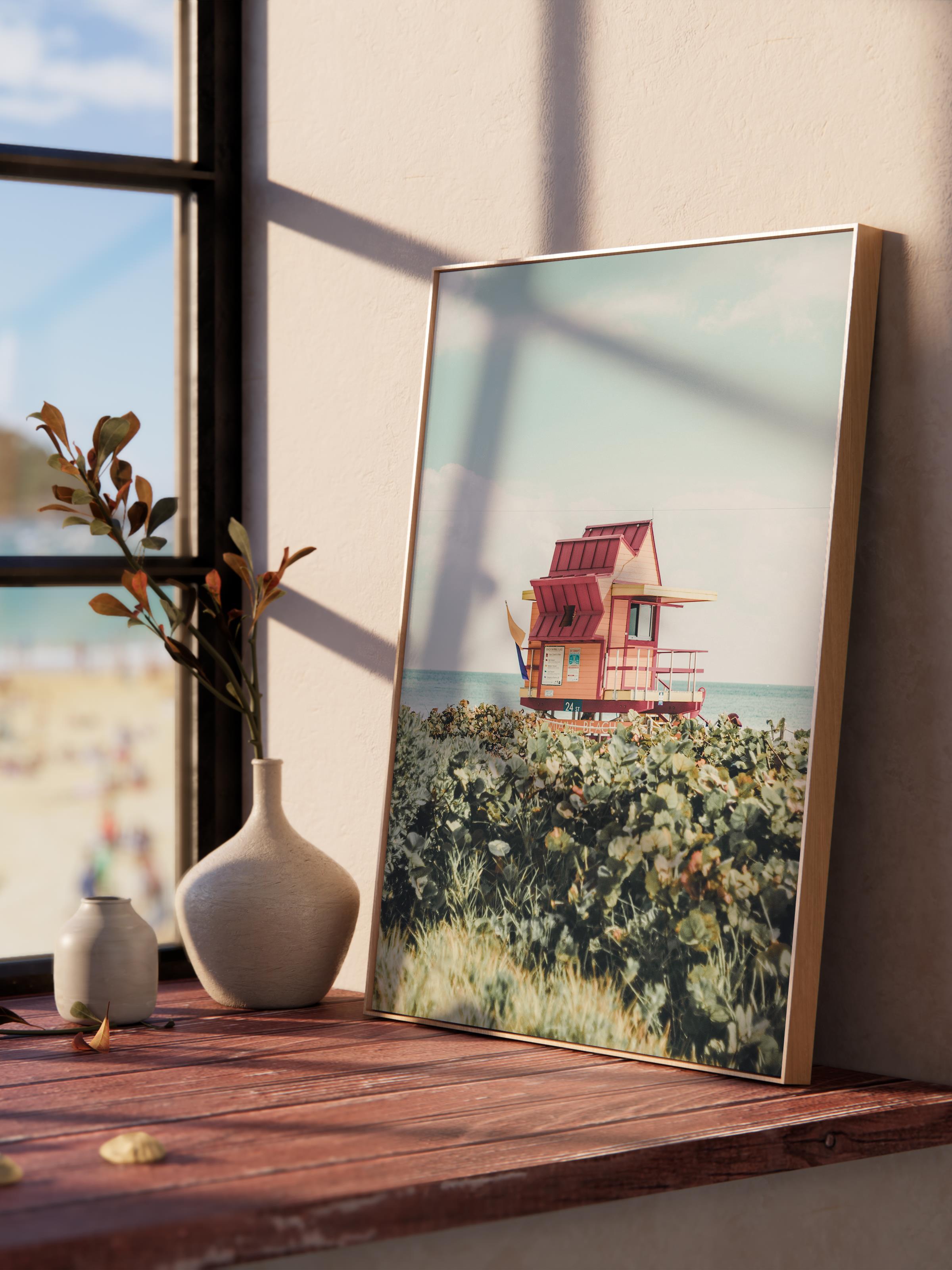 Çerçevesiz Poster, Yaz Temalı Tablo NO:221, Sahil Evi ve Yeşillik Fotoğrafı, Yeşil Poster, Dikey