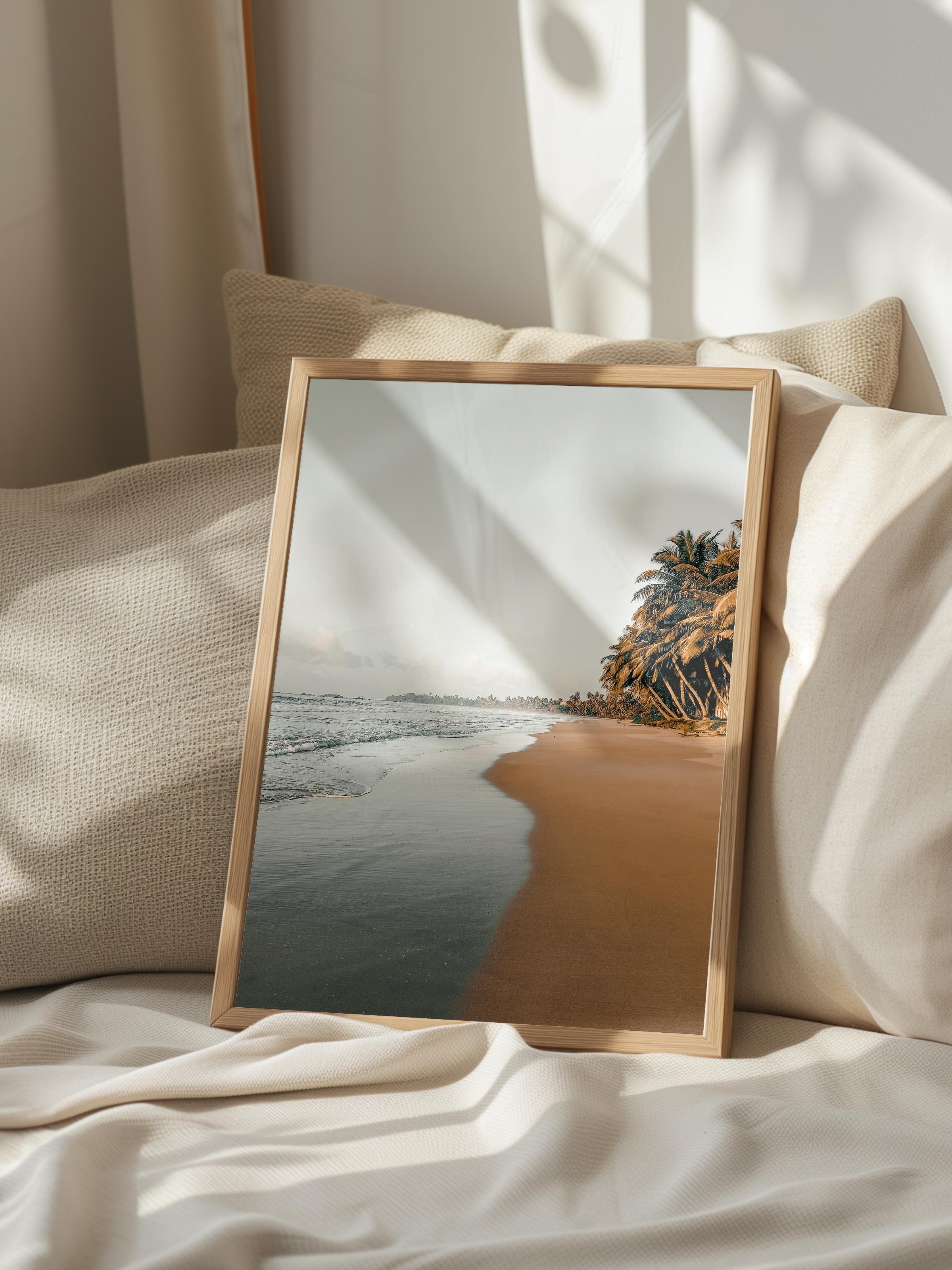 Çerçevesiz Poster, Yaz Temalı Tablo NO:223, Boş Sahil Fotoğrafı, Kahverengi Poster, Dikey