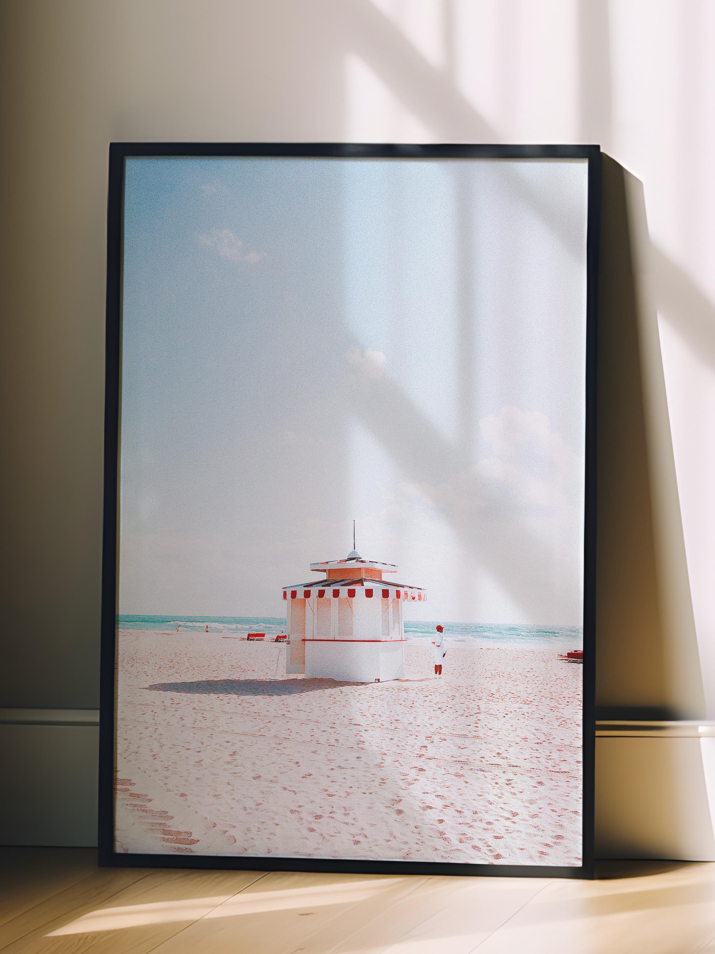 Çerçevesiz Poster, Yaz Temalı Tablo NO:224, Kumsal ve Palmiye Ağacı Fotoğrafı, Beyaz Poster, Dikey