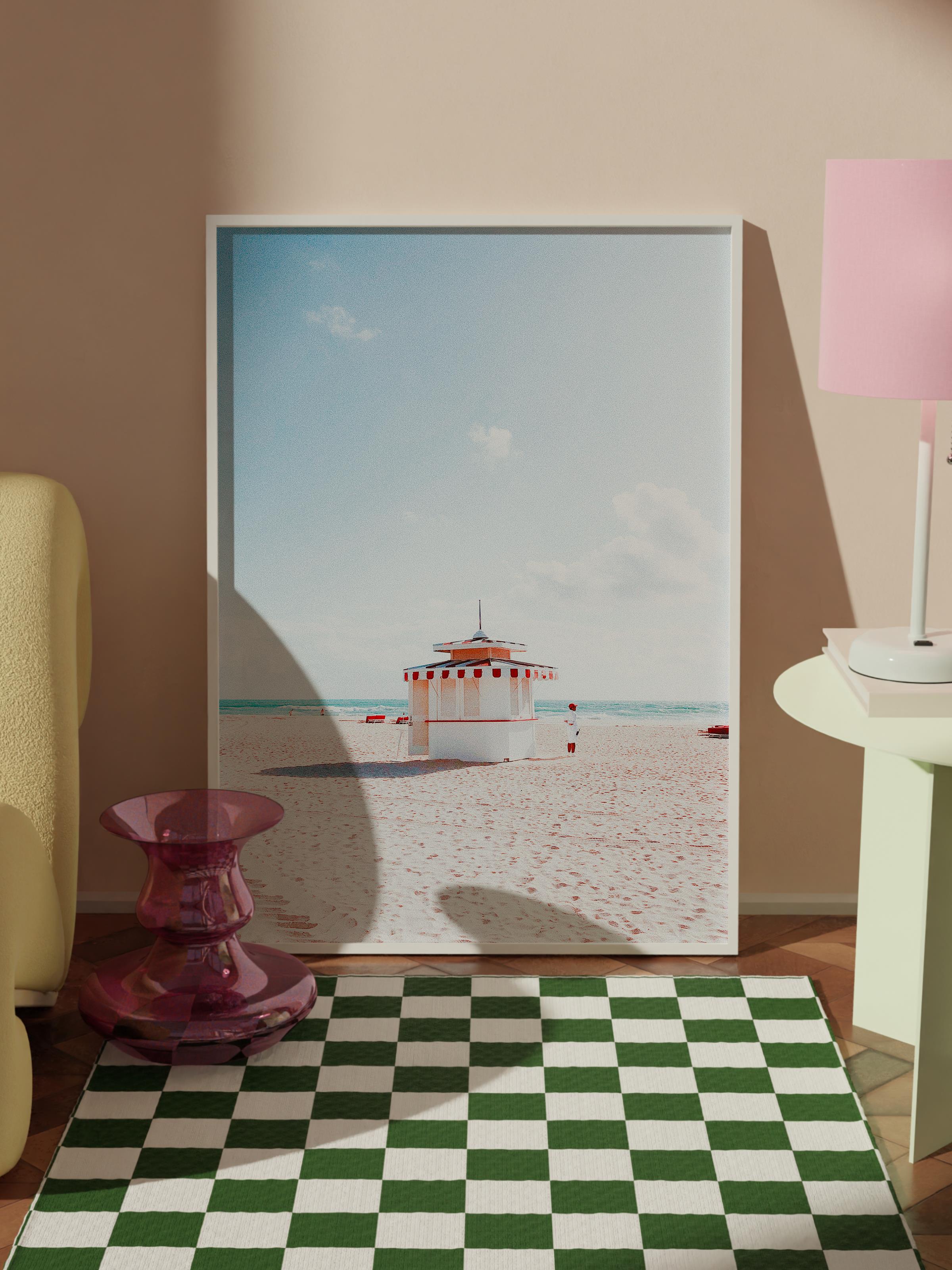 Çerçevesiz Poster, Yaz Temalı Tablo NO:224, Kumsal ve Palmiye Ağacı Fotoğrafı, Beyaz Poster, Dikey