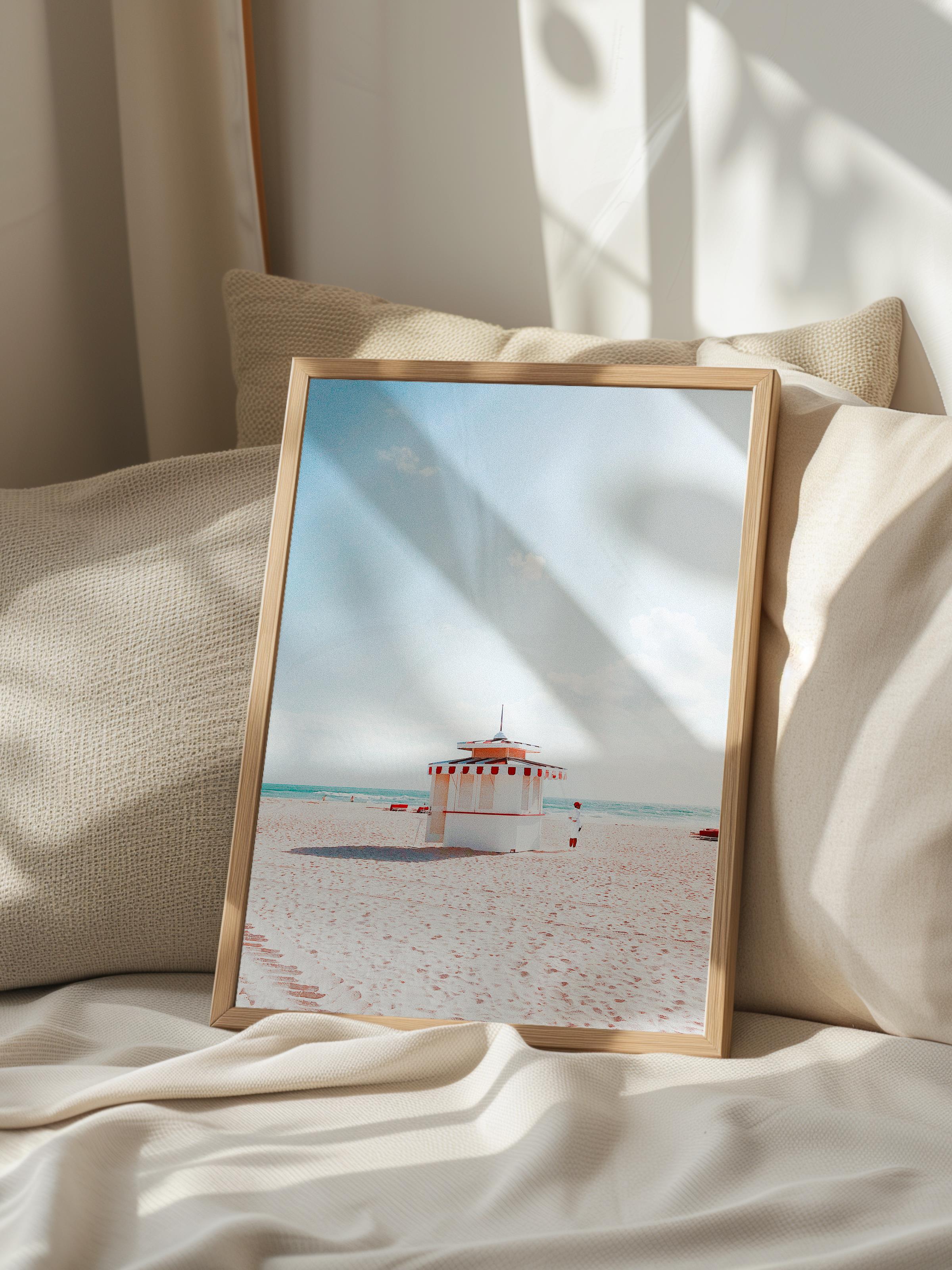 Çerçevesiz Poster, Yaz Temalı Tablo NO:224, Kumsal ve Palmiye Ağacı Fotoğrafı, Beyaz Poster, Dikey