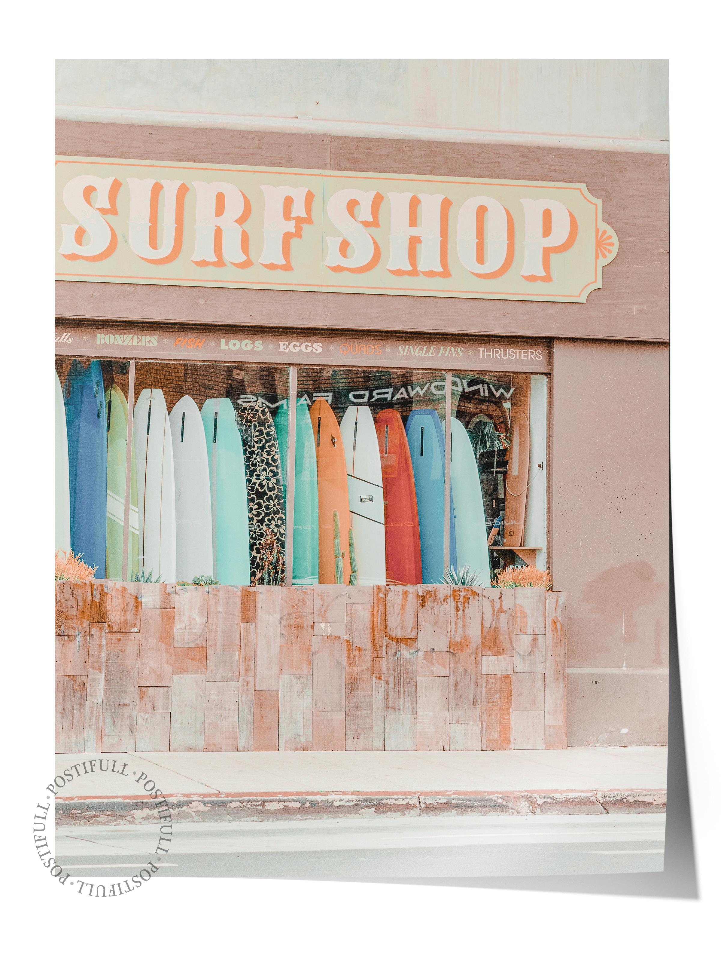 Çerçevesiz Poster, Yaz Temalı Tablo NO:227, Surf Shop Tabelası Fotoğrafı, Bej Poster, Dikey
