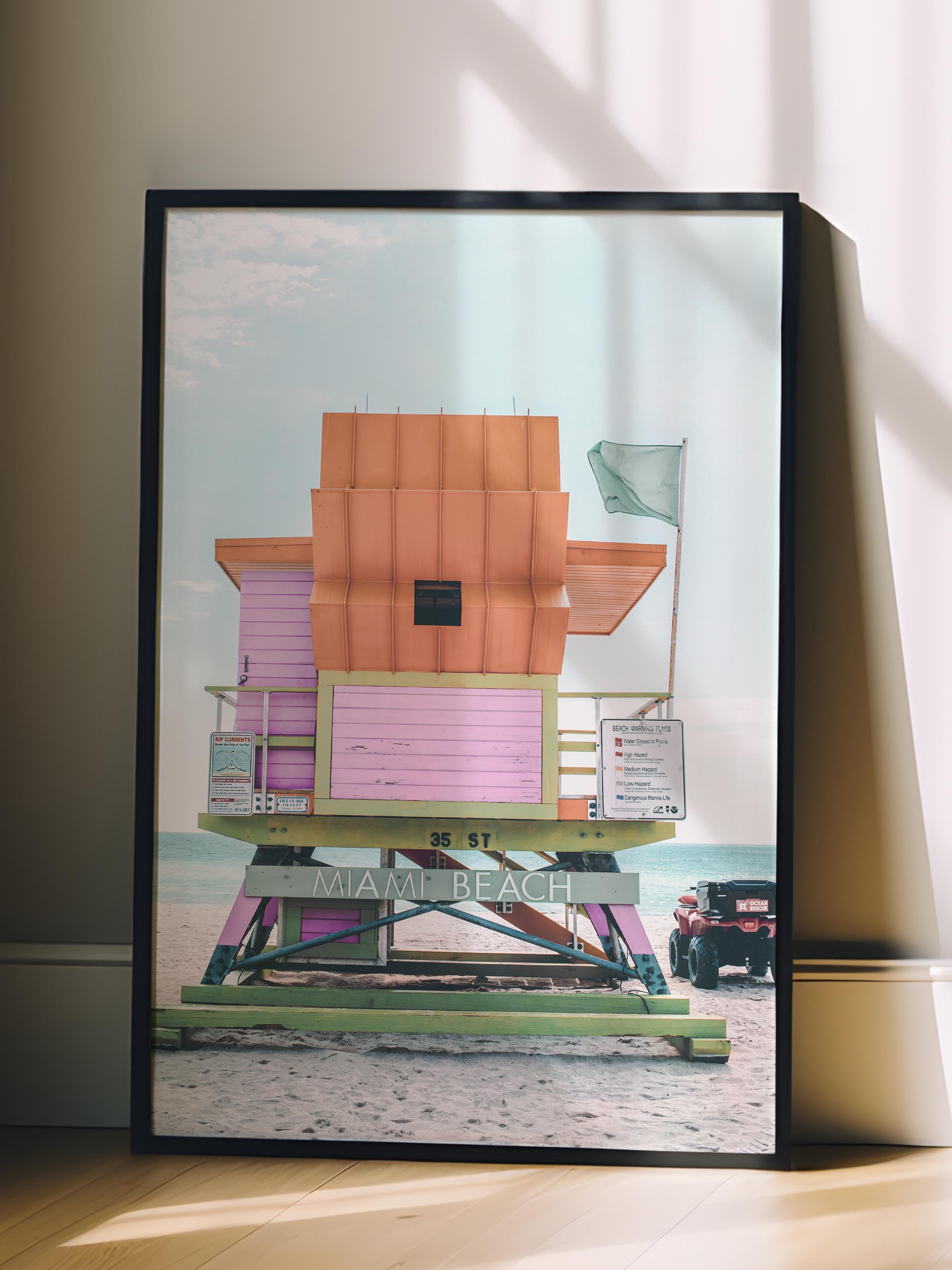 Çerçevesiz Poster, Yaz Temalı Tablo NO:229, Renkli Sahil Evi Fotoğrafı, Pembe Poster, Dikey