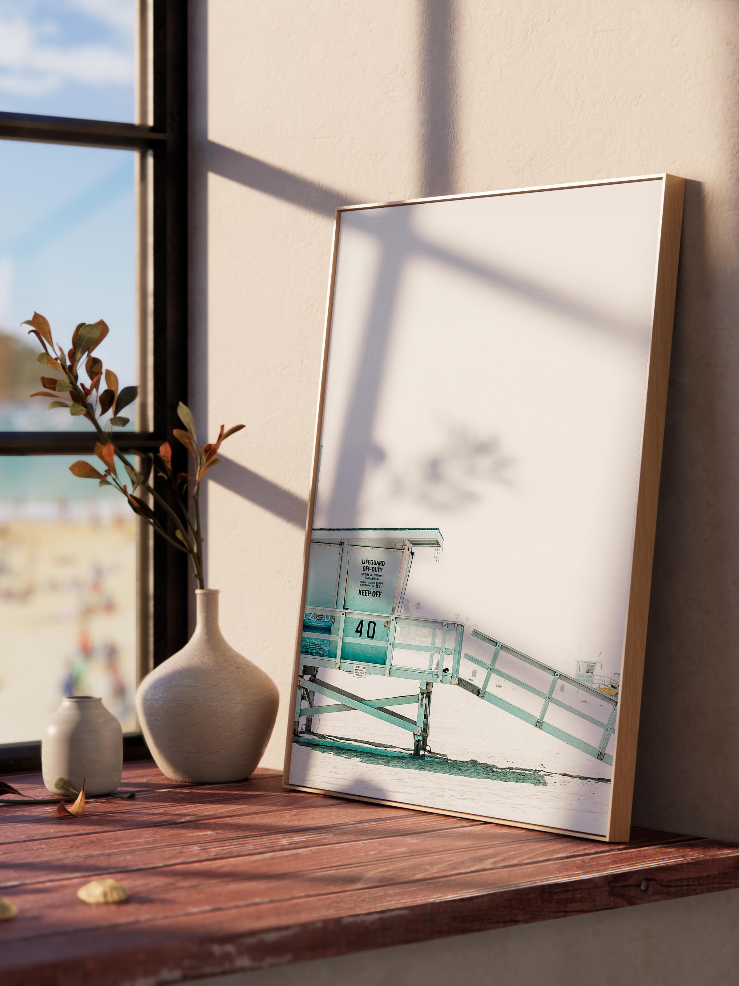 Çerçevesiz Poster, Yaz Temalı Tablo NO:24, Plaj Kulesi Fotoğrafı, Beyaz Poster, Dikey