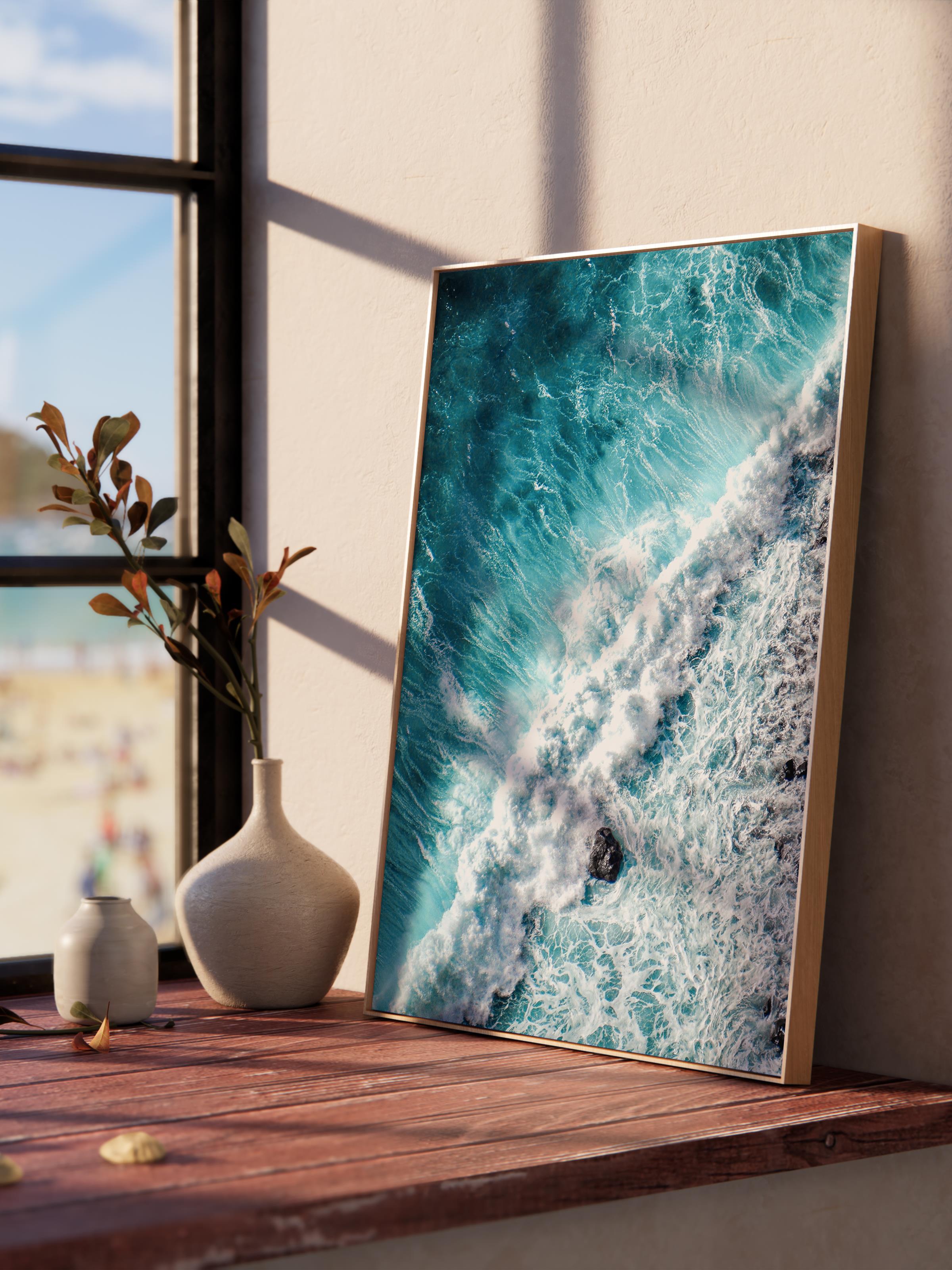 Çerçevesiz Poster, Yaz Temalı Tablo NO:25, Dalgaların Dansı Fotoğrafı, Mavi Poster, Dikey