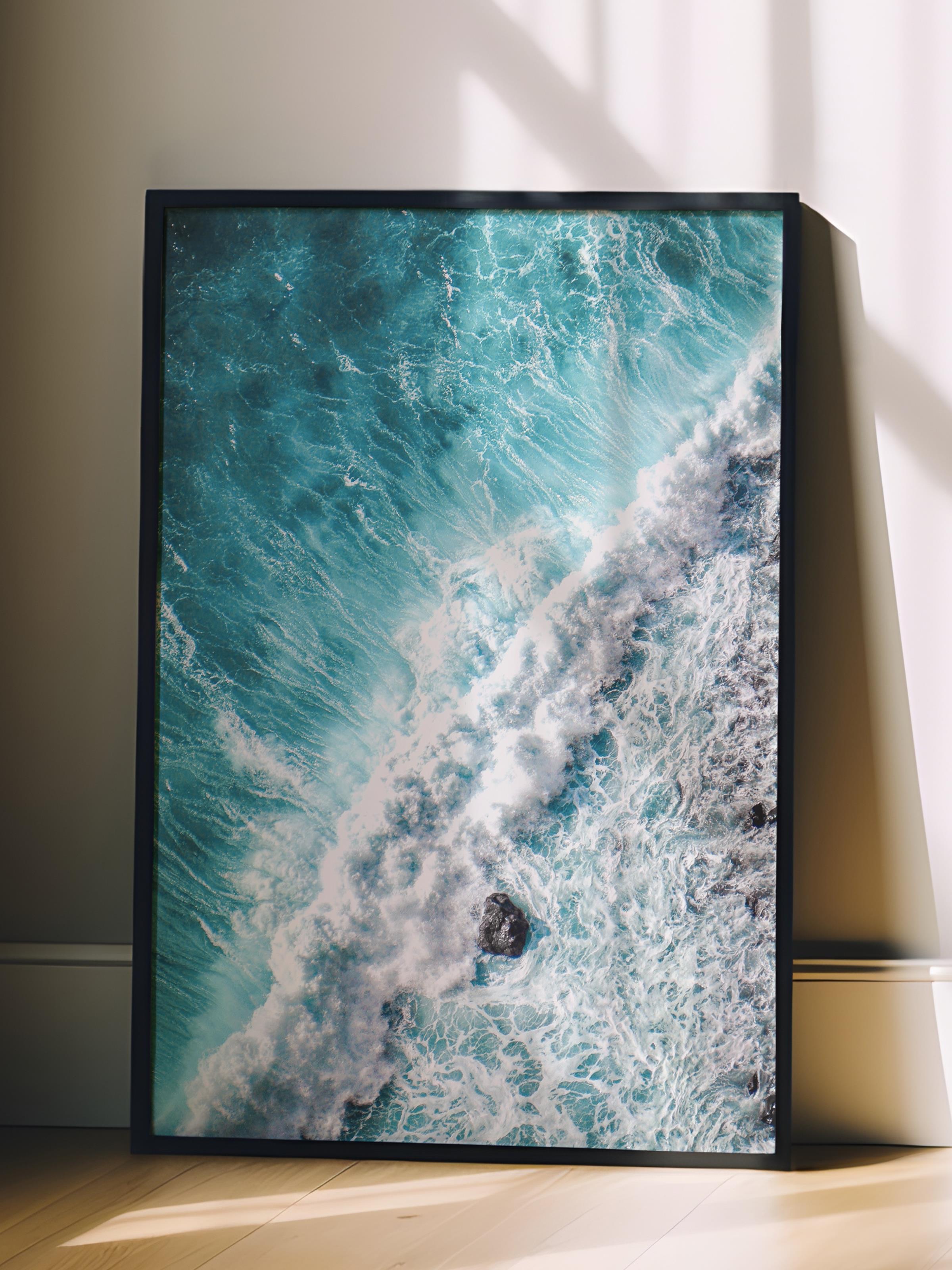 Çerçevesiz Poster, Yaz Temalı Tablo NO:25, Dalgaların Dansı Fotoğrafı, Mavi Poster, Dikey