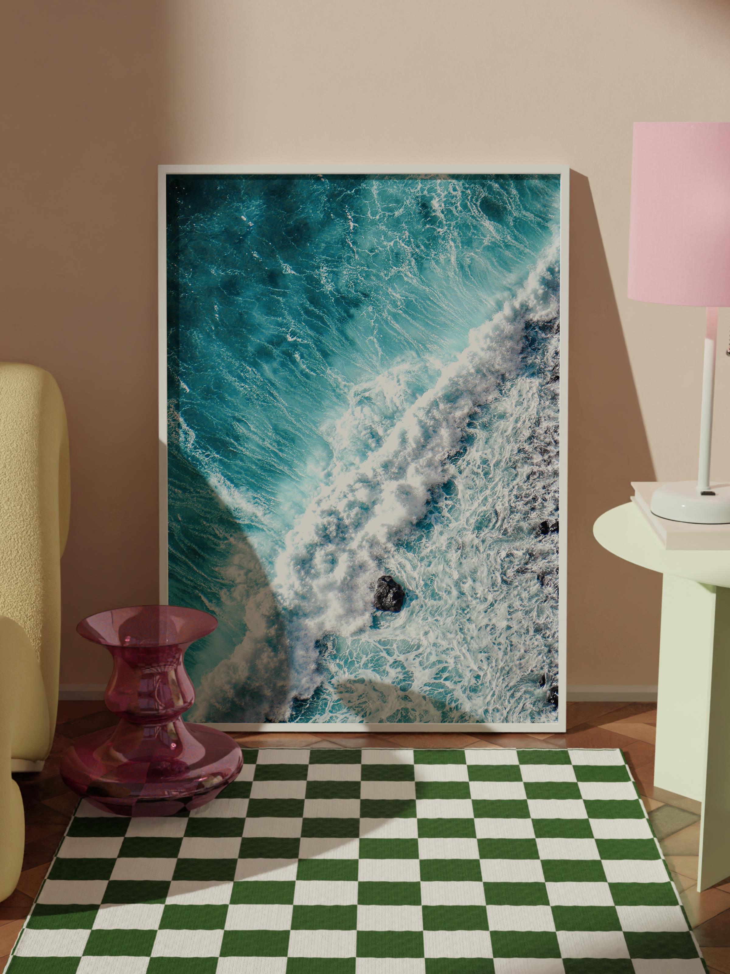 Çerçevesiz Poster, Yaz Temalı Tablo NO:25, Dalgaların Dansı Fotoğrafı, Mavi Poster, Dikey